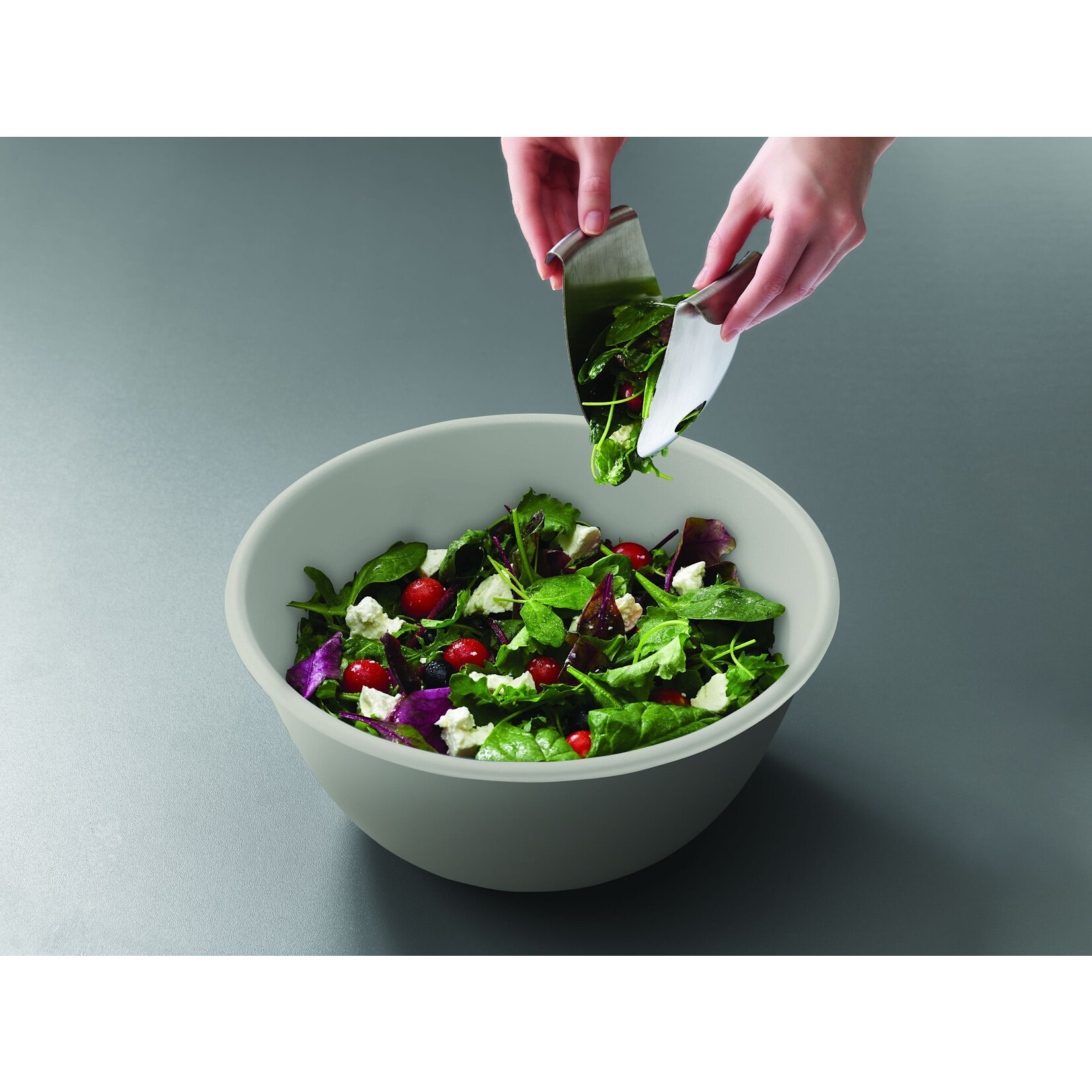 Joseph Joseph Joseph Joseph Uno Saladeschaal beige met Saladebestek rvs  Joseph Joseph 20155 Stone