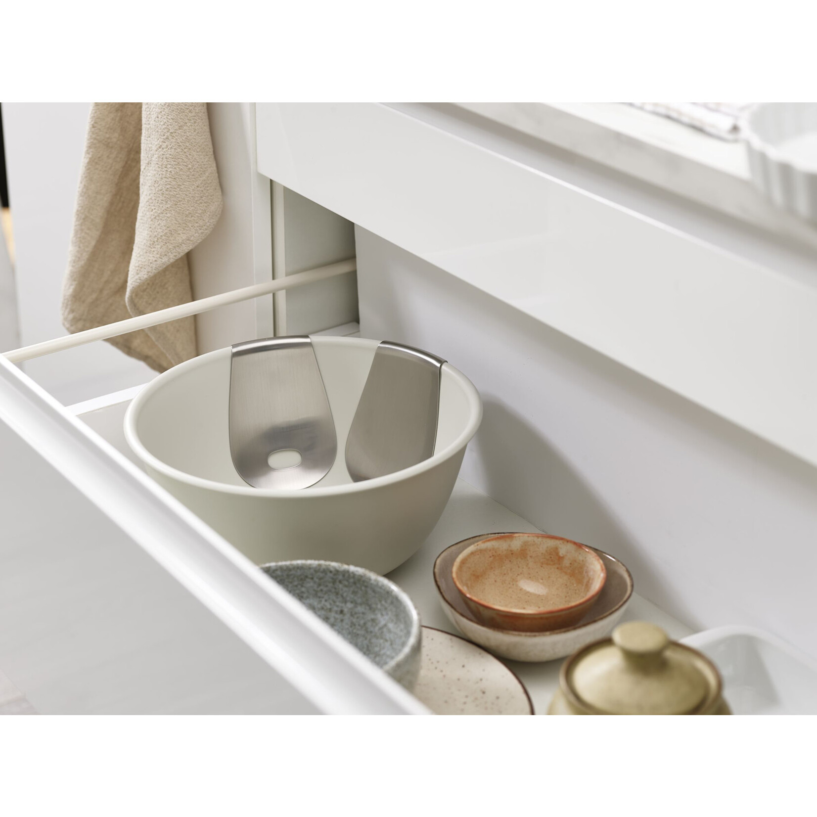 Joseph Joseph Joseph Joseph Uno Saladeschaal beige met Saladebestek rvs  Joseph Joseph 20155 Stone