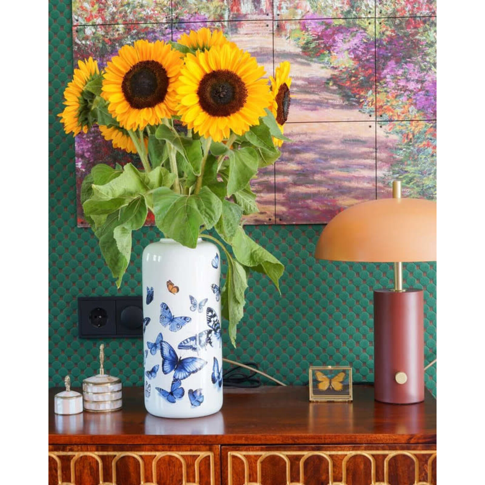 Heinen Delfts Blauw 31 cm Ø 14 cm Heinen Delfts Blauw Cilinder vaas Vlinders Heinen Delfts Blauw V0405