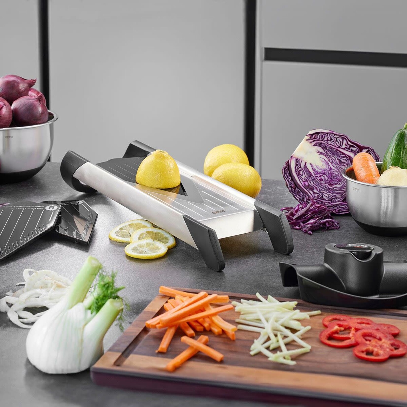 Gefu Julienne, schaaf 1 tot 5 mm, staafjes & blokjes Mandoline Gefu Violino rvs mandoline Gefu 55700