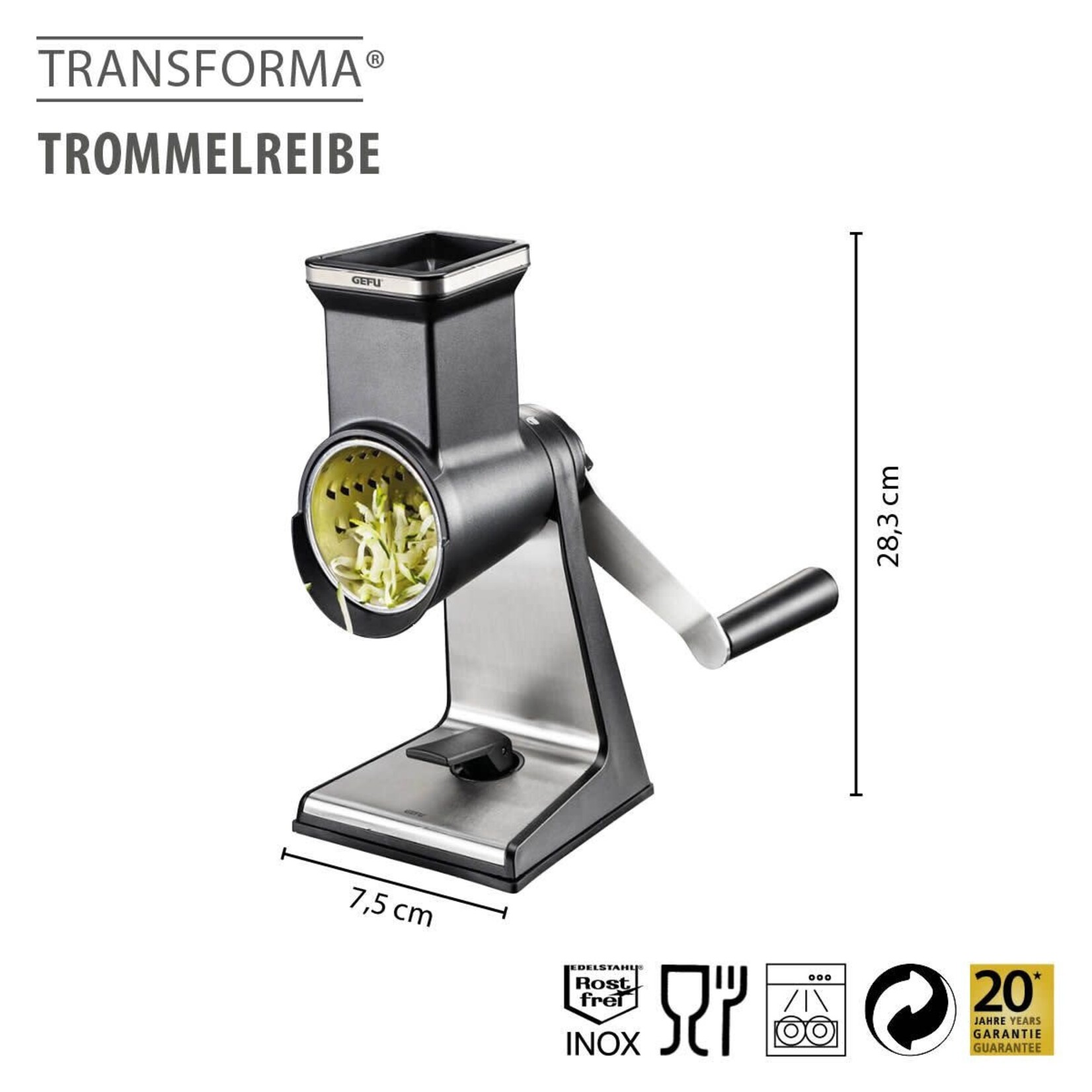 Gefu Gefu trommel rasp Gefu Transforma roterende rasp met 3 inzetten Gefu 19080