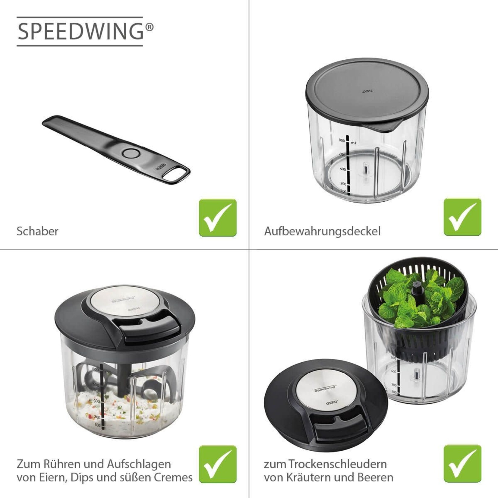 Gefu multi chopper Gefu Speedwing multi chopper snijden, roeren, mixen en centrifugeren Gefu 13600