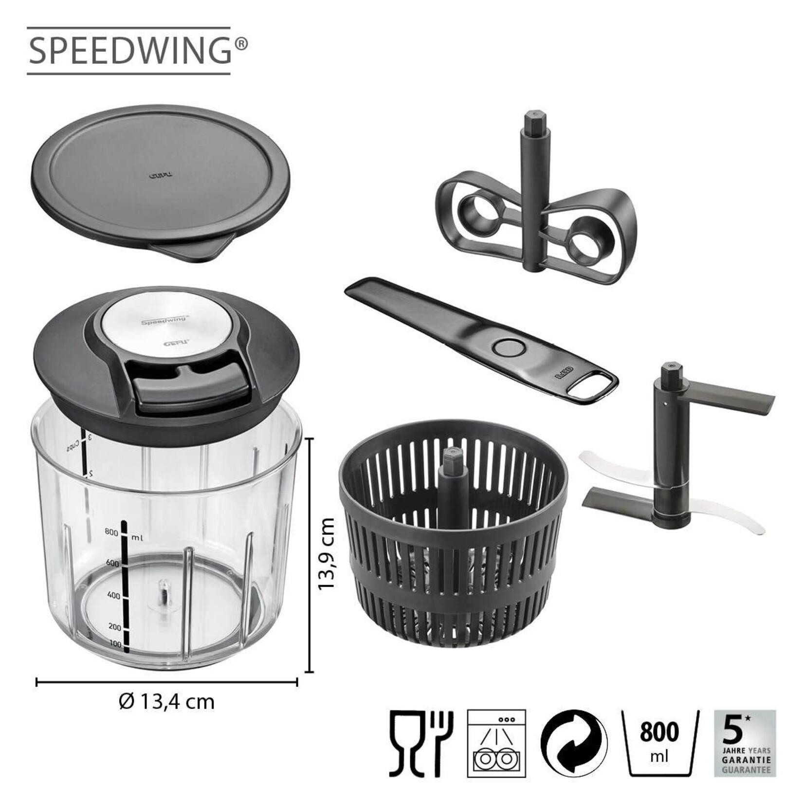 Gefu multi chopper Gefu Speedwing multi chopper snijden, roeren, mixen en centrifugeren Gefu 13600