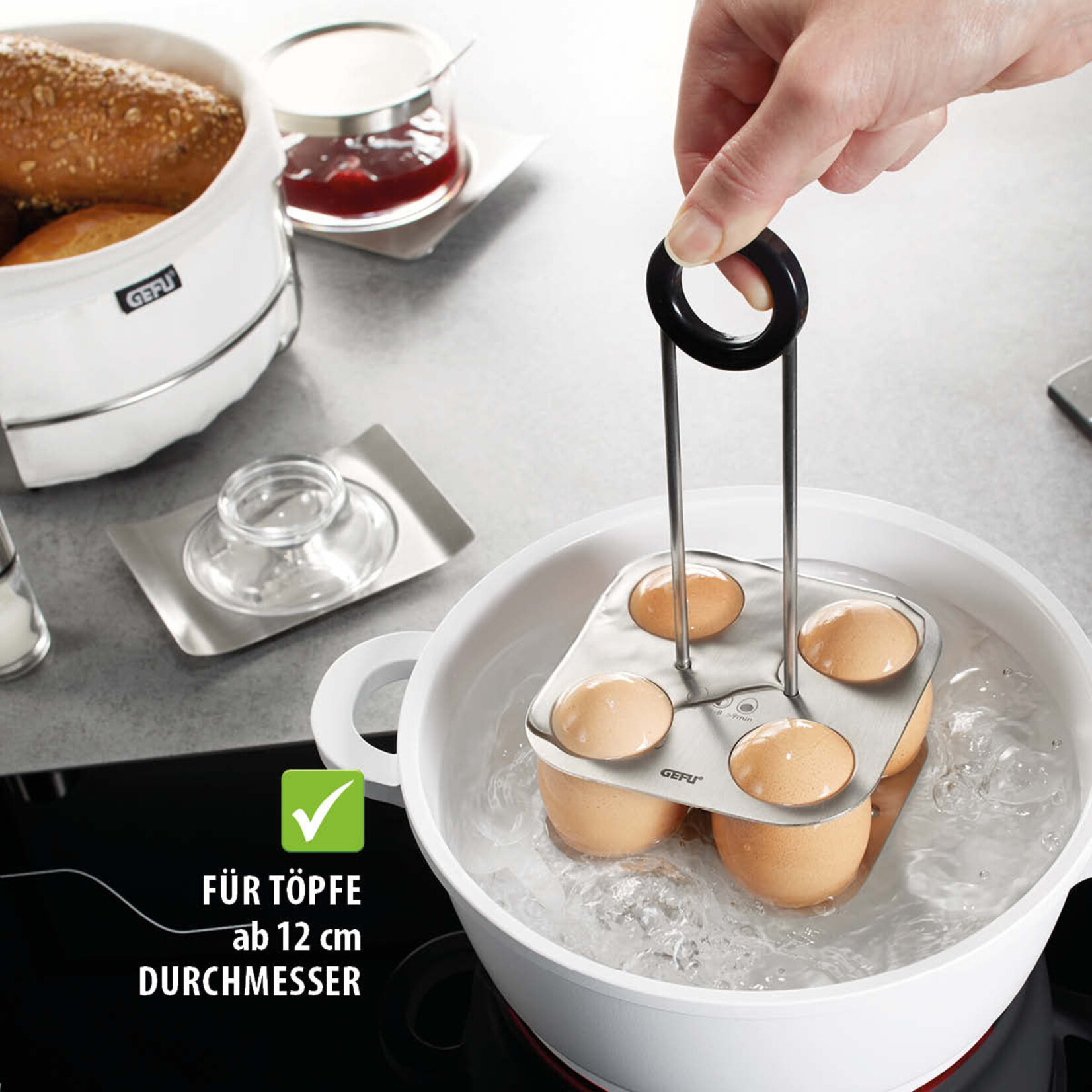 Gefu Eierstandaard die mee pan in kan Gefu Brunch eier houder Gefu 33680