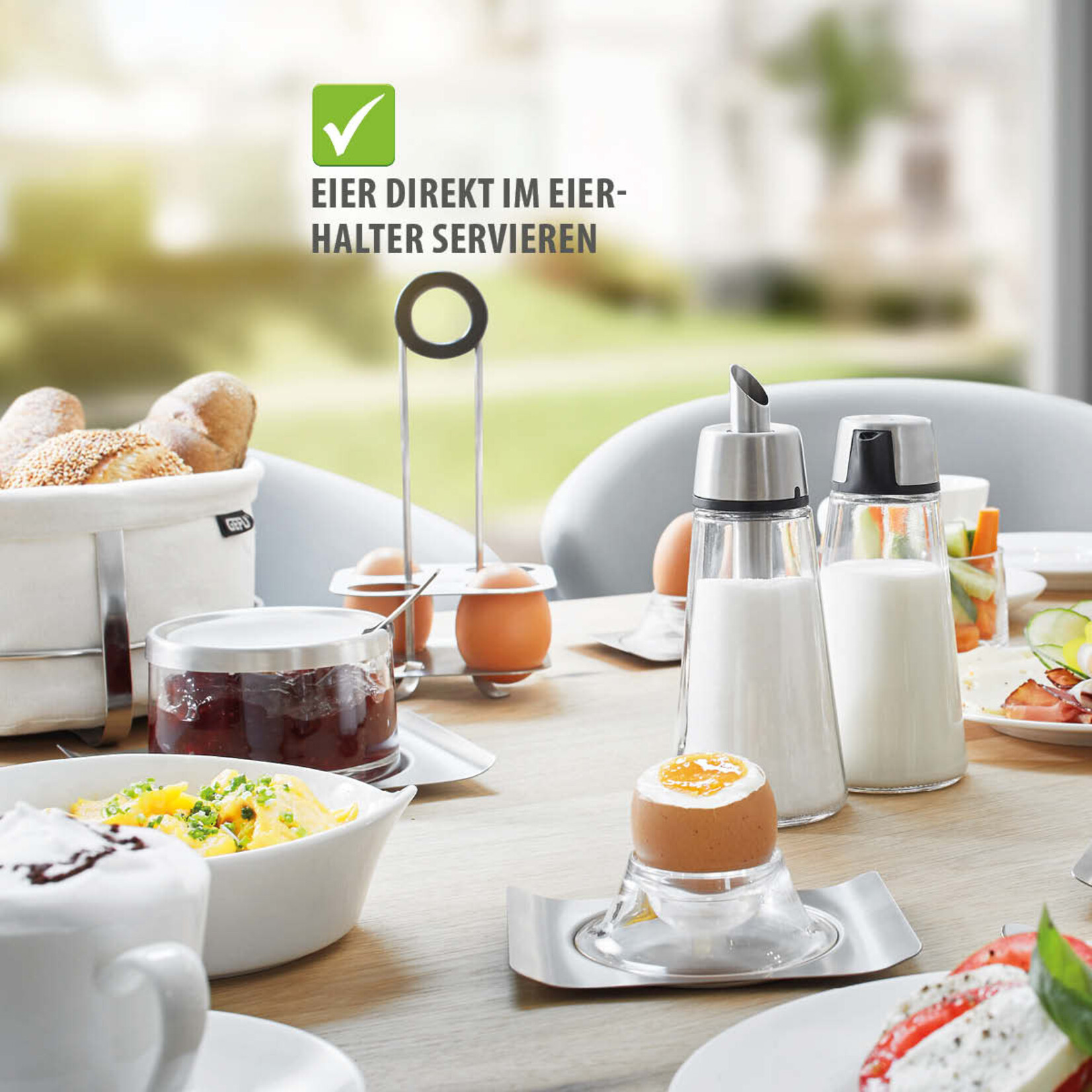 Gefu Eierstandaard die mee pan in kan Gefu Brunch eier houder Gefu 33680