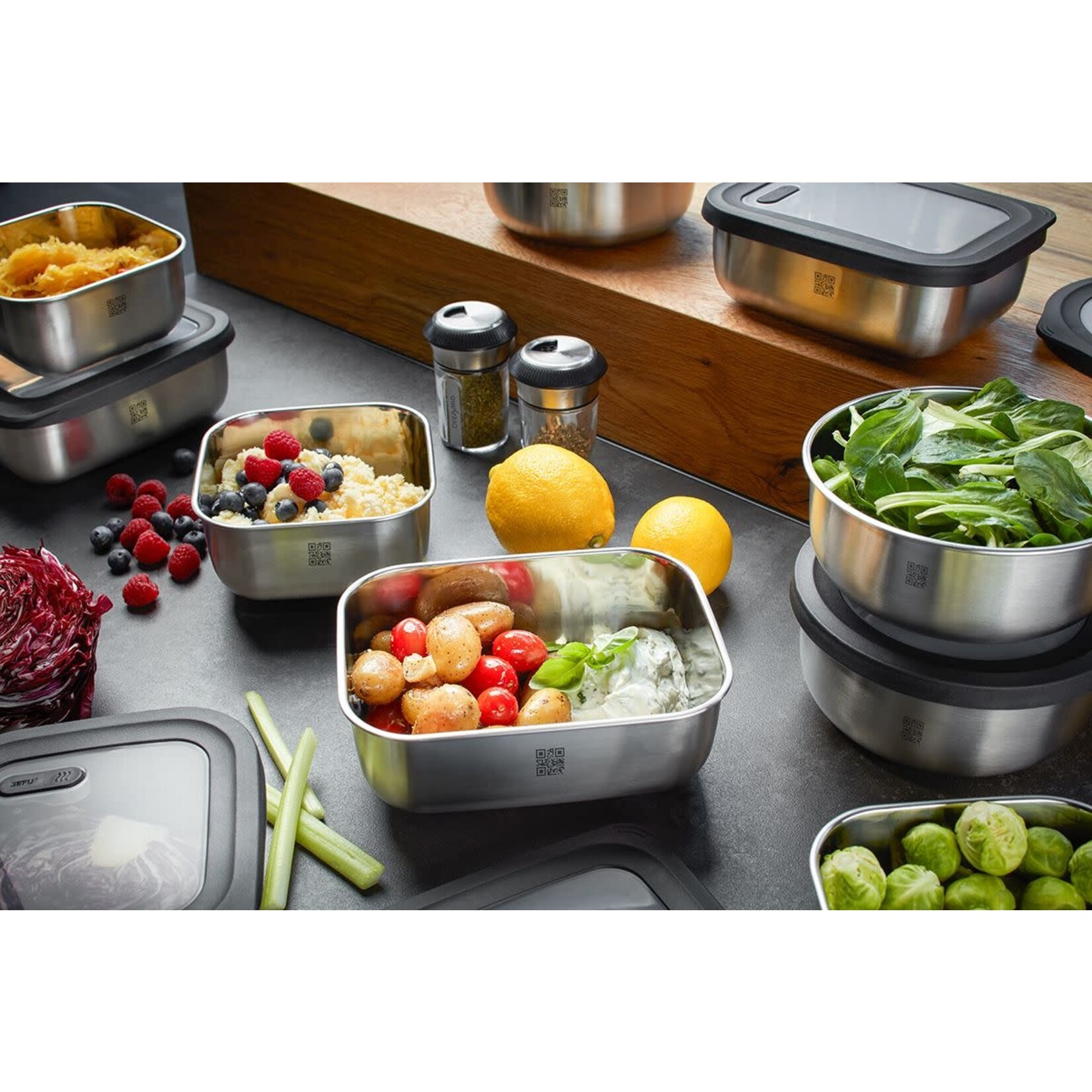 Gefu 2 liter magnetron bakje rvs Gefu Provido -20°C +300°C bewaarbakje rond 2 liter Gefu 12772