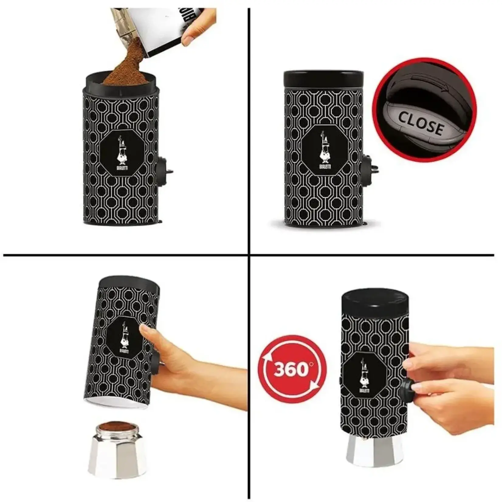 Gefu zwarte koffie doserende voorraadbus Bialetti Dosacaffè koffie blik met doseersysteem Bialetti DCDesign06