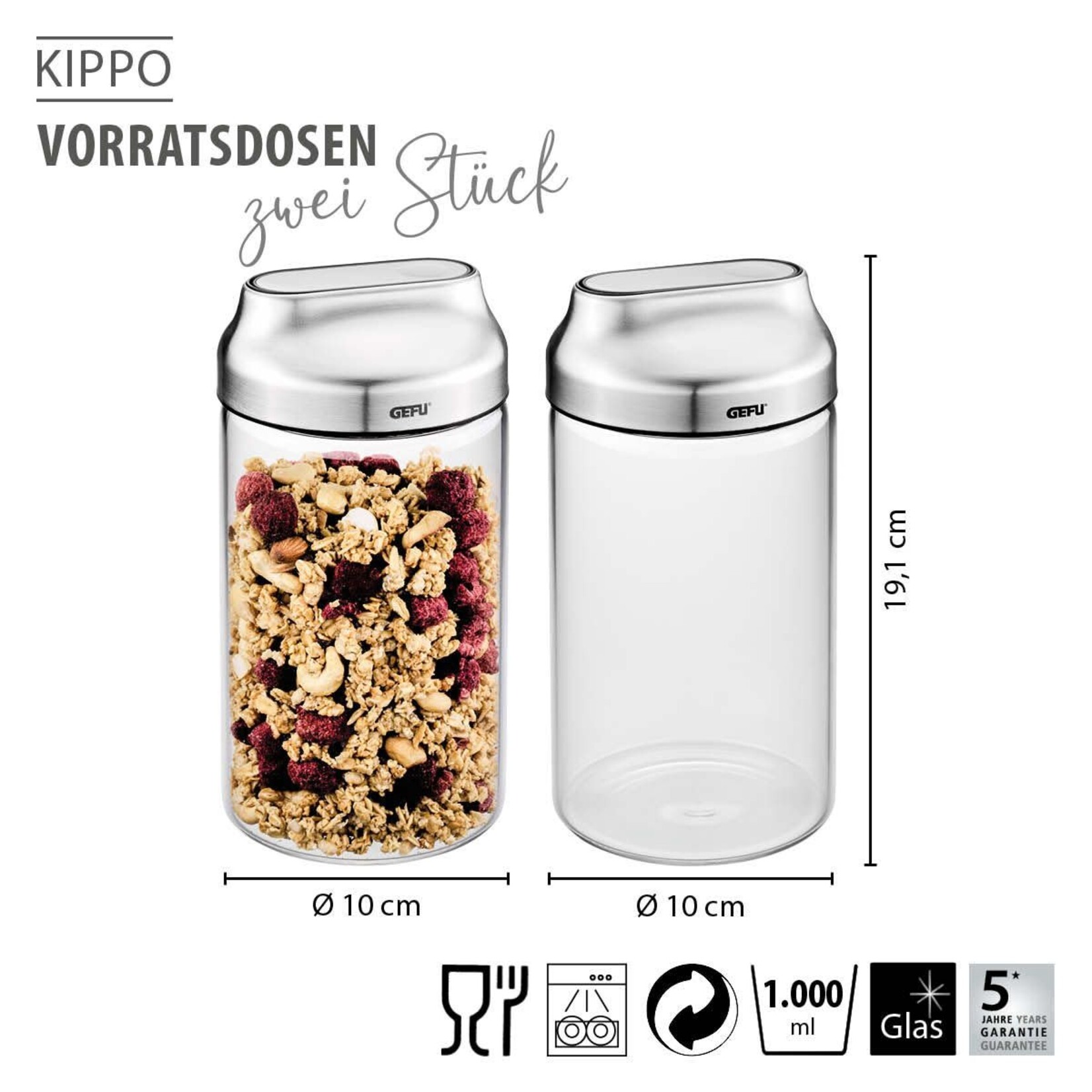 Gefu Gefu Kippo set van 2 voorraadpotten glas 1000 ml Gefu glas set-2 voorraadbus 1000 ml Gefu 33744