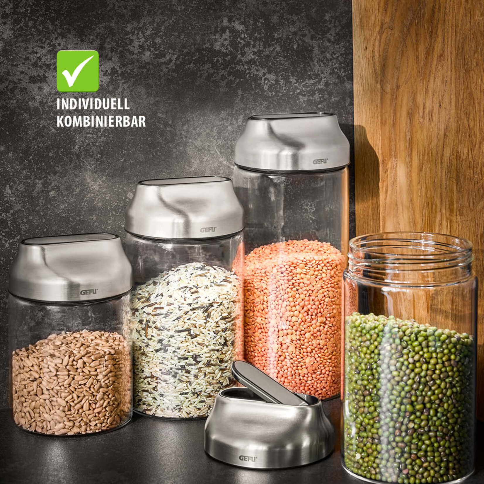 Gefu Gefu Kippo set van 2 voorraadpotten glas 1000 ml Gefu glas set-2 voorraadbus 1000 ml Gefu 33744