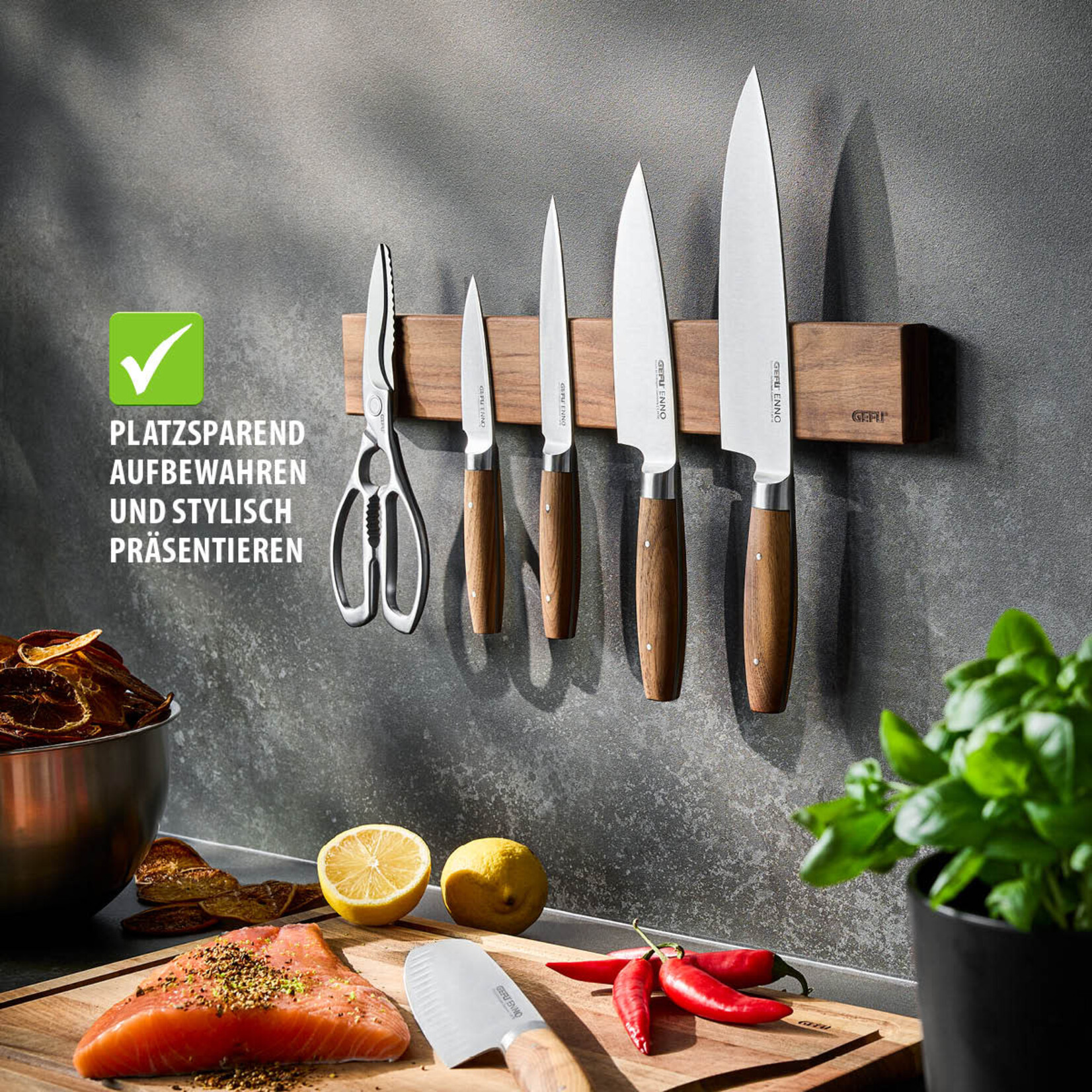 Gefu 420 x 56 x 22 Walnoten messenmagneet Gefu Enno walnoten messenmagneet Gefu 13957