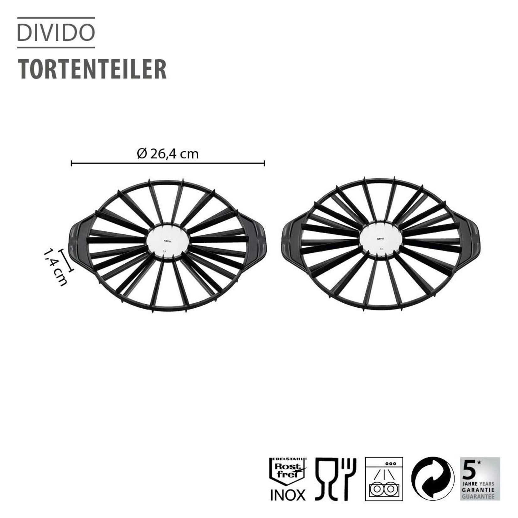 Gefu 14 of 16 stukken taartverdeler Gefu Divido voor 14 of 16 stukken Gefu 14302