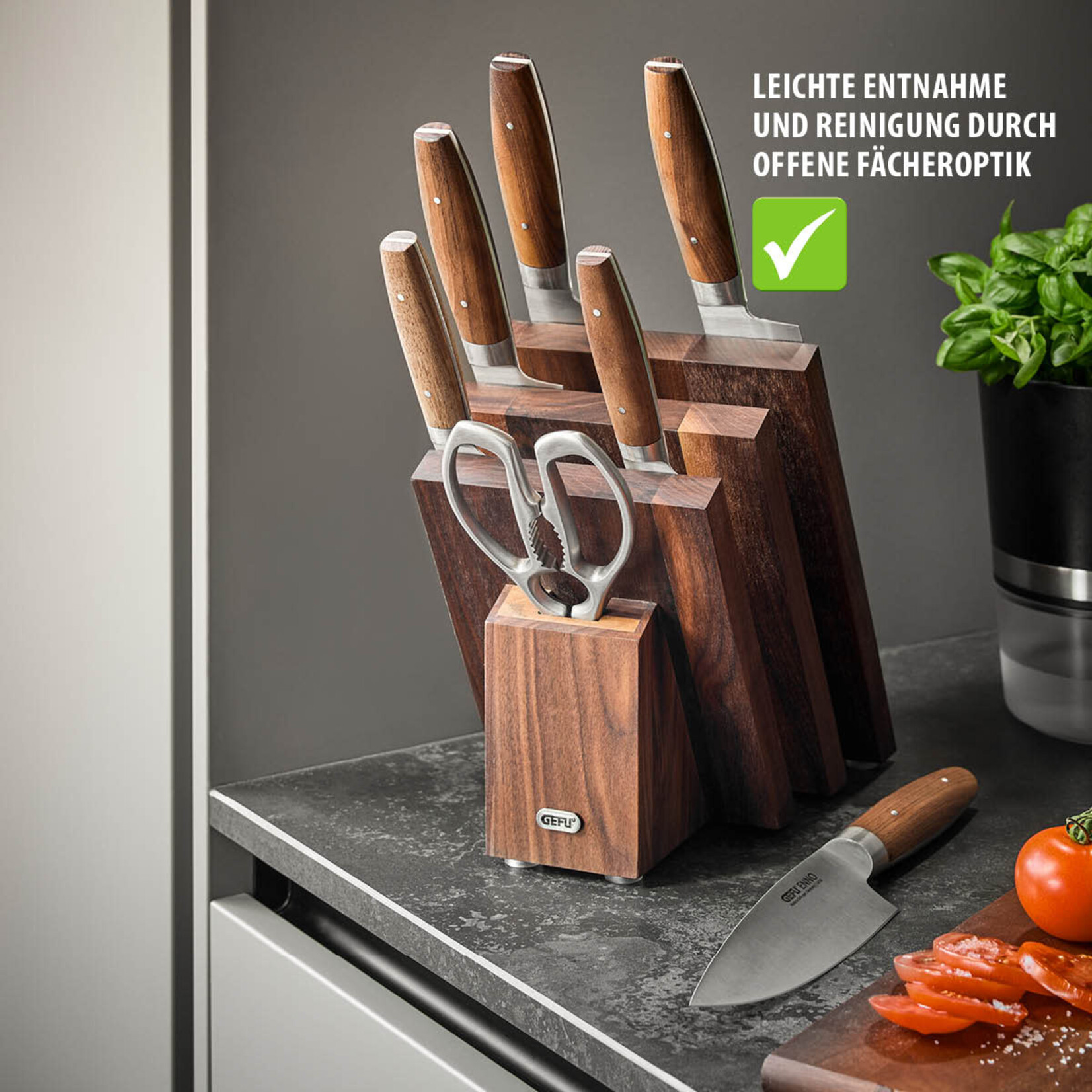 Gefu Magnetisch messenblok Walnoten hout Gefu Enno walnoten messenblok Fan Design Gefu 13959