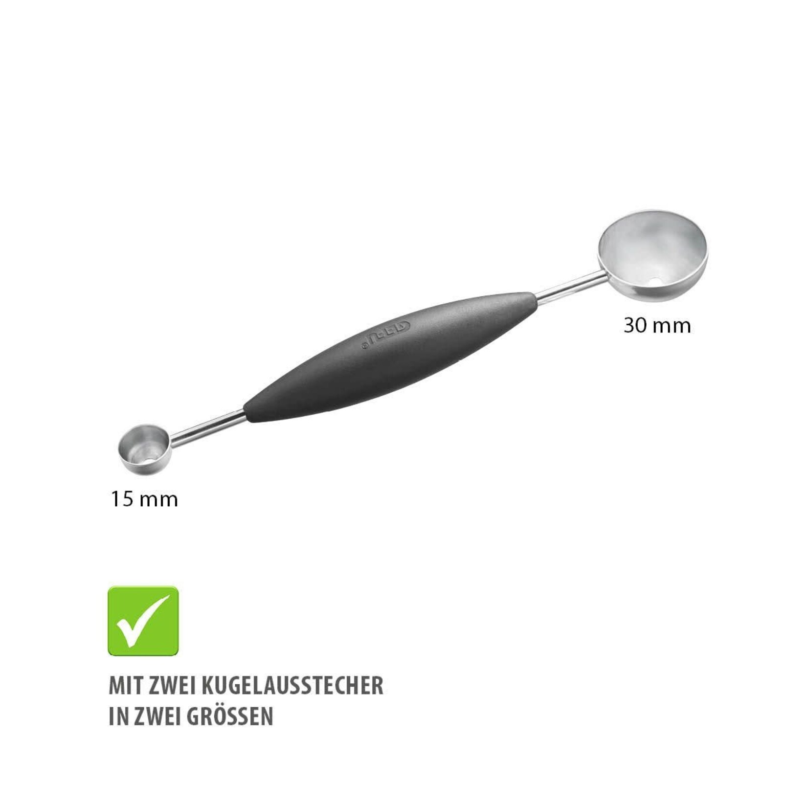 Gefu 15 en 30 mm dubbele Meloenboor Gefu pomme  parisienne boor dubbel 15 en 30 mm Gefu 13721