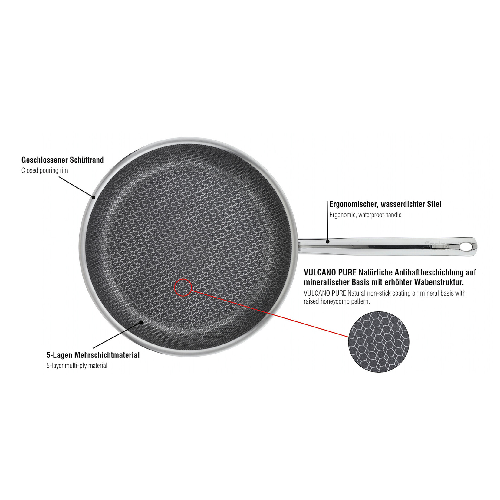 Spring 32 cm  koekenpan Spring Vulcano cut resist pure 100 % Pfas-vrije koekenpan 32 cm Spring 1481946032