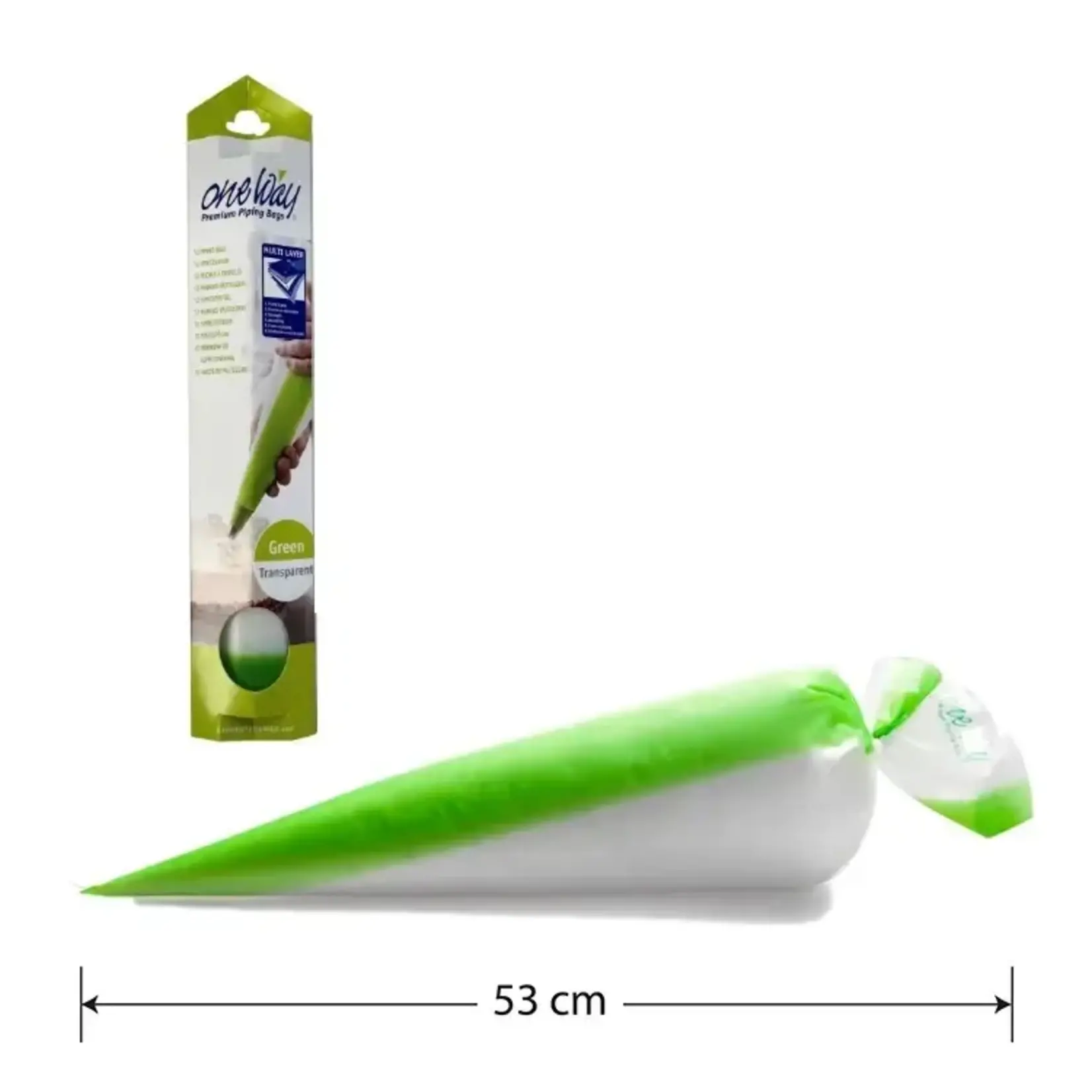Diverse Merken Rol 12 stuks 53 cm x 28 cm wegwerp spuitzakken One Way Masterline Green Clear voor de Thuis kok 13106