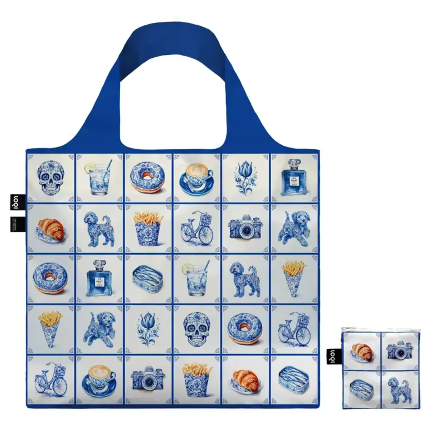 Loqi opvouwbaar tasje Loqi Bag Large - Delft Funky gerecycled Loqi artist Collection LQDEFU