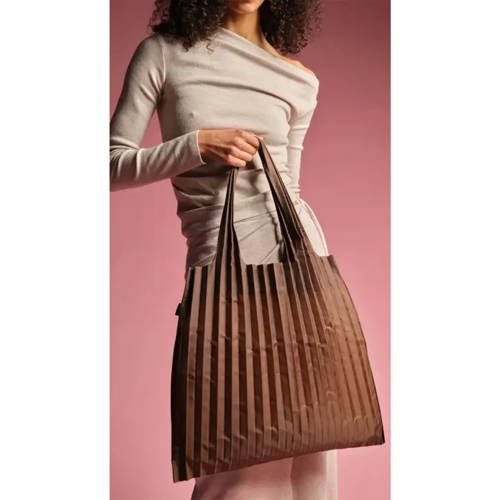 Loqi opvouwbaar tasje Loqi Bag Large - Harmonica bruin Pleated Cocoa gerecycled Loqi LQPLCO