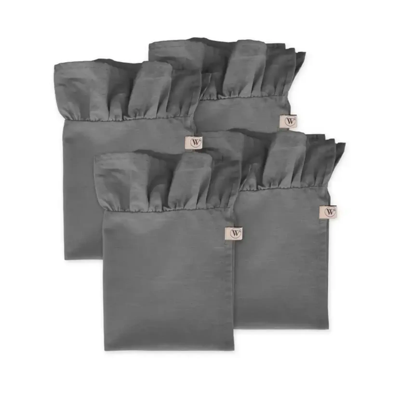 Diverse Merken Set-4 Ruffles servetten linnen antraciet grijs Walra Servet Set Lovely Linen 4-delig - Antraciet Walra 545037