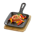 Kuchenprofi 230 × 135 × 55 mm mini gietijzeren grillpan met houten onderzetter Kuchenprofi 0305001013