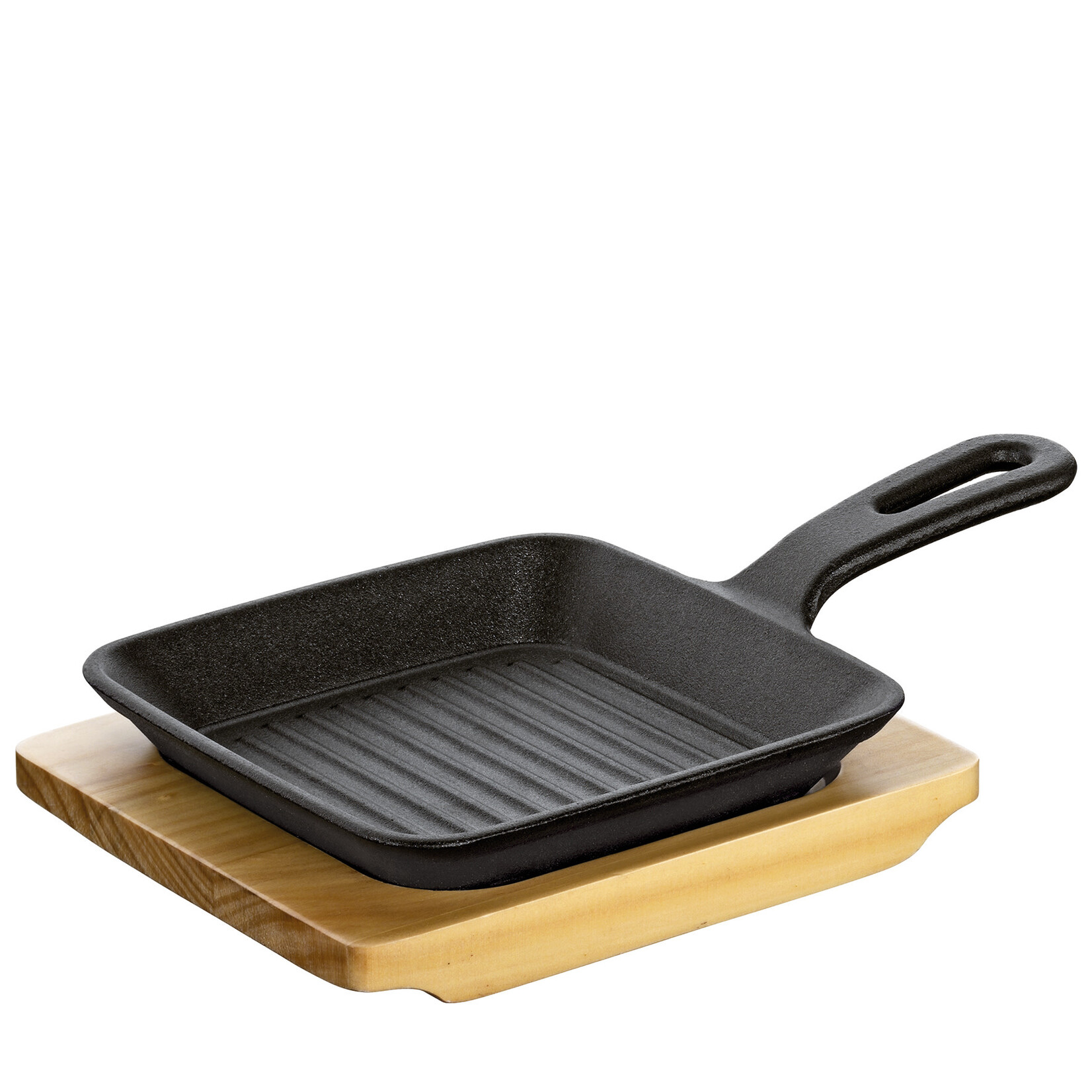 Kuchenprofi 230 × 135 × 55 mm mini gietijzeren grillpan met houten onderzetter Kuchenprofi 0305001013