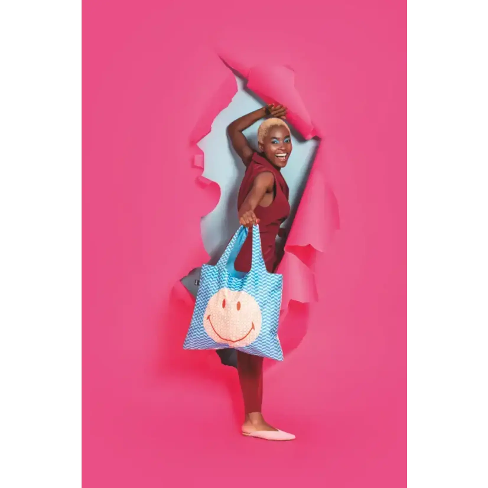 Loqi Loqi opvouwbaar tasje Loqi Bag Large - Smiley Geometric gerecycled Loqi LQSMGER