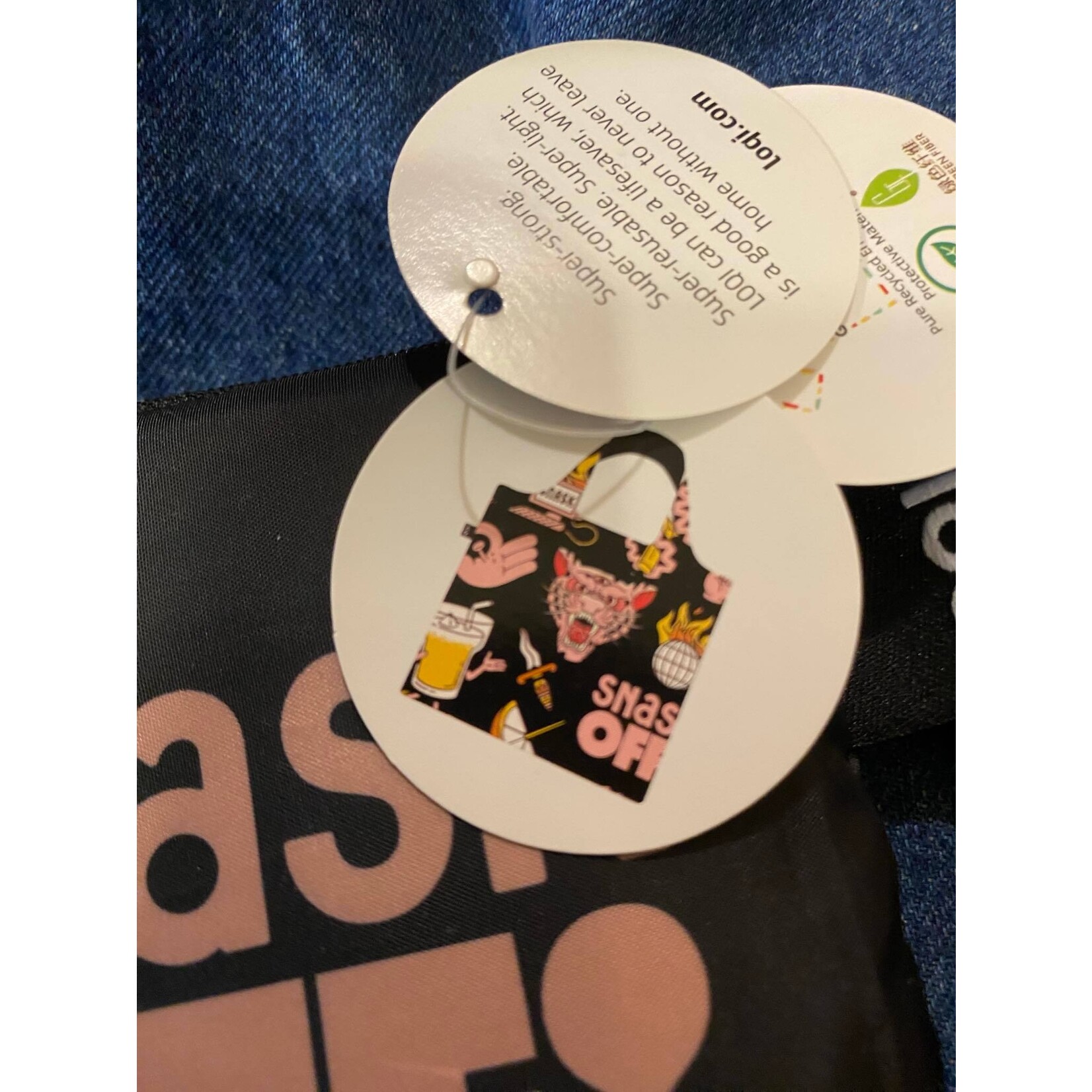 Loqi opvouwbaar tasje Loqi Bag Large - Snask OFF! Tiger Snake Beer Black gerecycled Loqi LQSNTBR