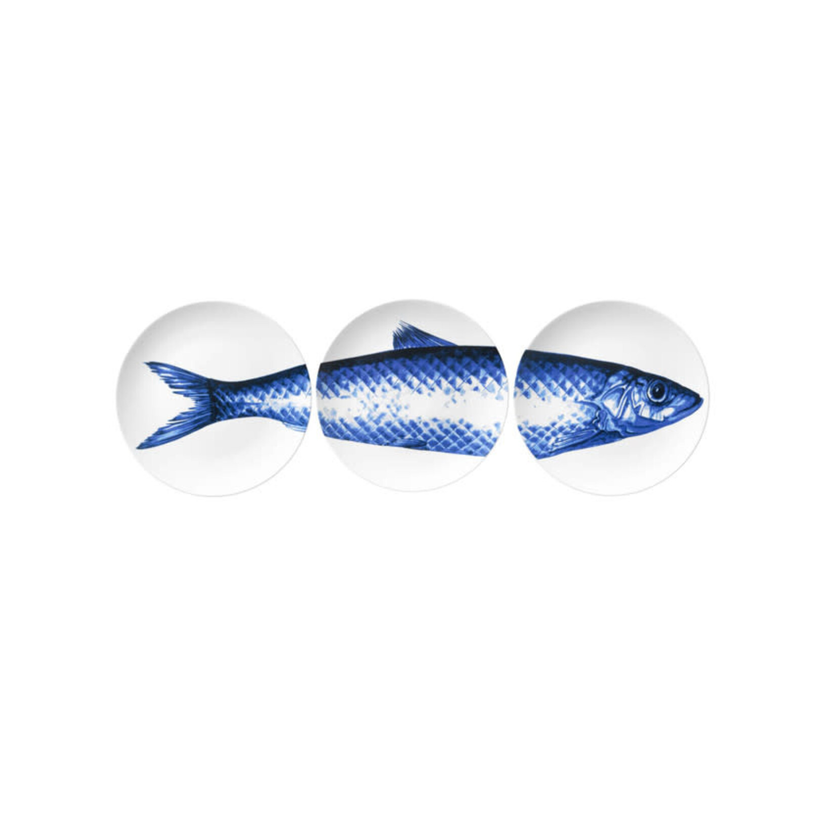 Heinen Delfts Blauw set van 3 Wandborden 26 cm Vis Drieluik Wandborden Vis Heinen Delfts Blauw D8082