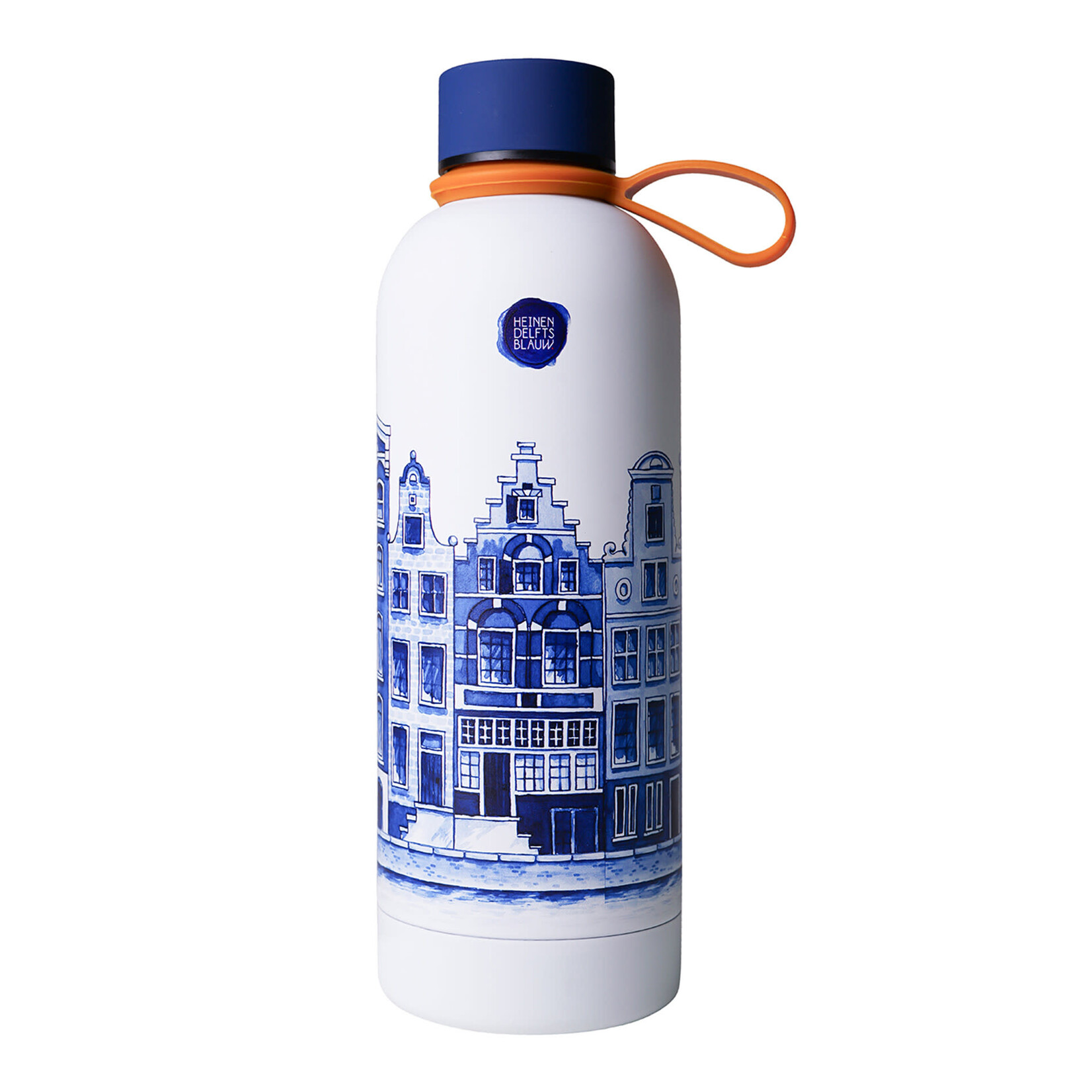 Heinen Delfts Blauw 500 ml Heinen Delfts Blauw Waterfles thermos fles Grachtenpanden Heinen Delfts Blauw WB003