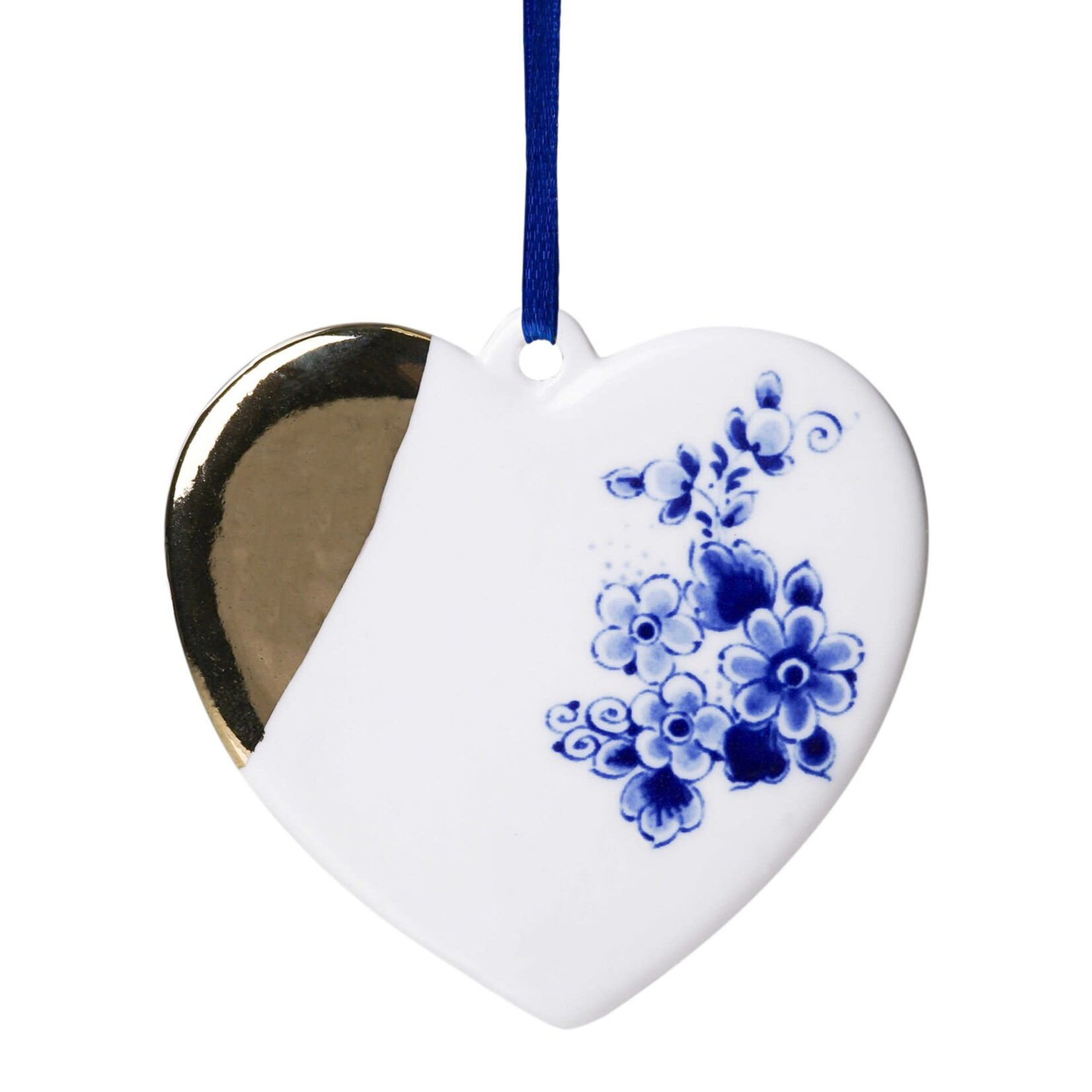 Heinen Delfts Blauw Heinen Delfts Blauw kerstornament hartje goud Heinen Delfts Blauw K40026