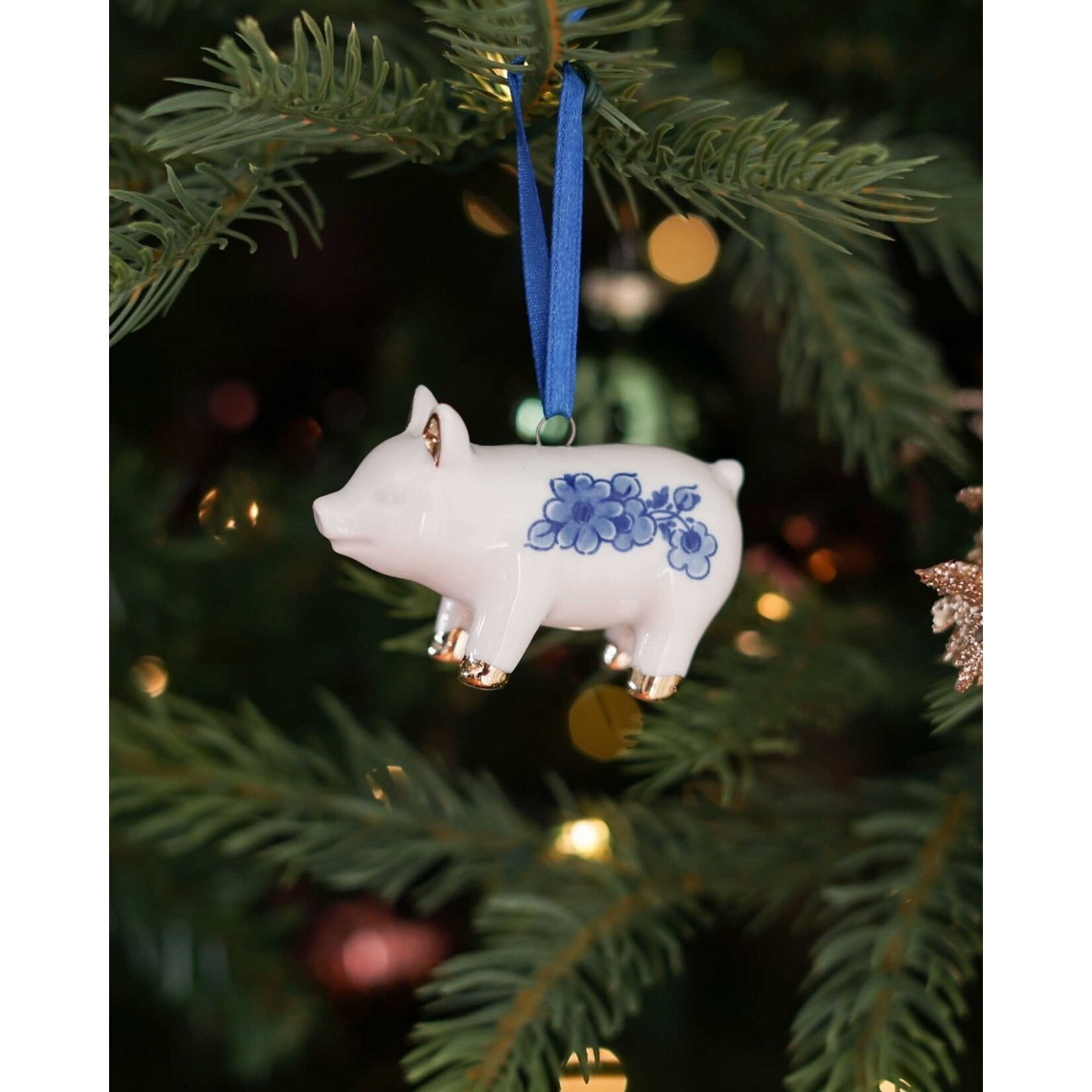 Heinen Delfts Blauw Heinen Delfts Blauw Kerstornament Varken Heinen Delfts Blauw K40068