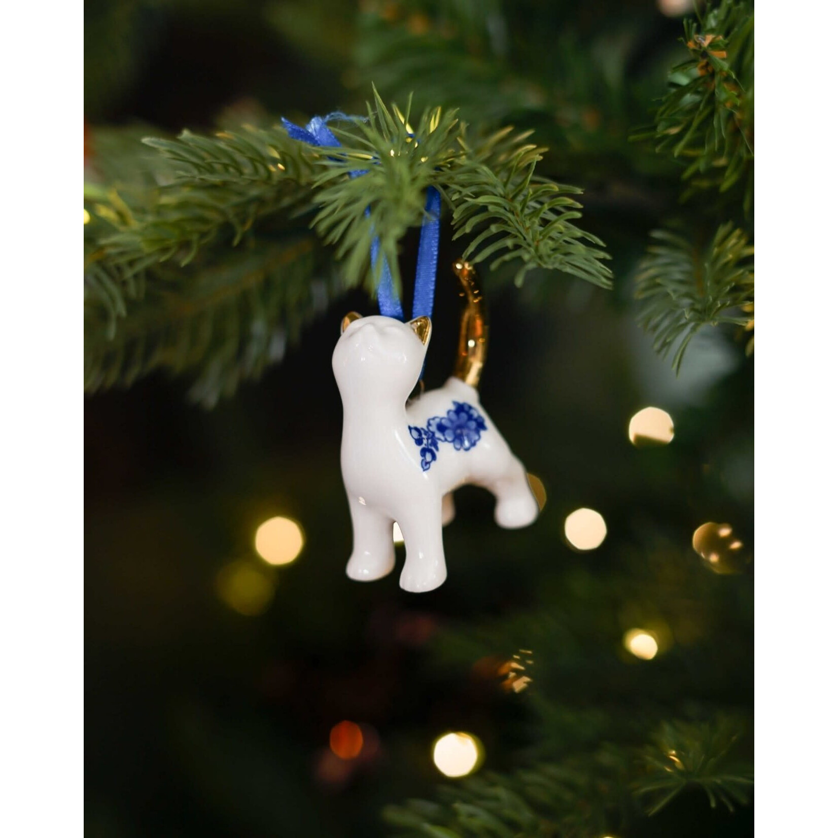 Heinen Delfts Blauw Heinen Delfts Blauw Kerstornament Kat die smeekt Heinen Delfts Blauw K40071