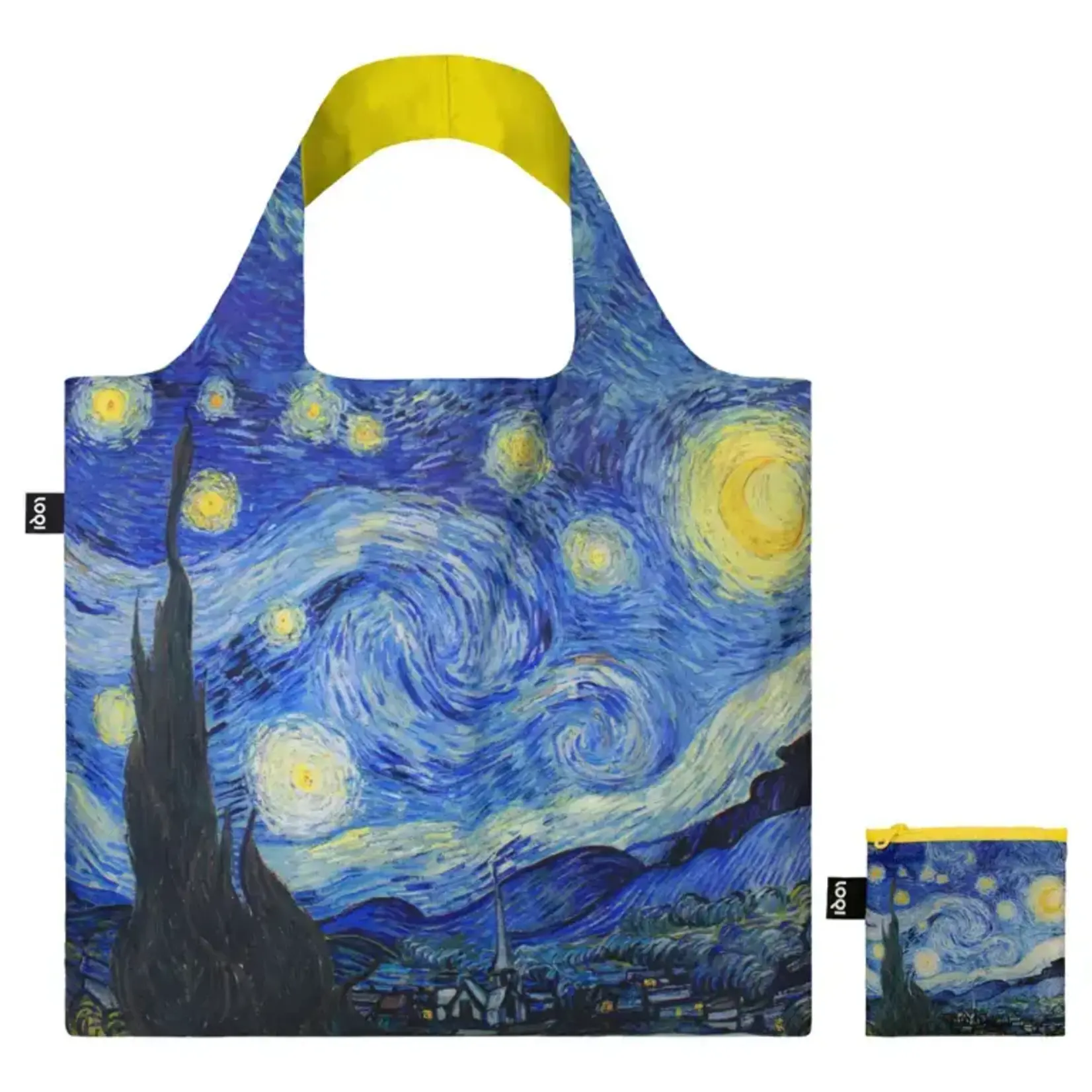 Loqi Loqi bag large Starry Night Neon Yellow Van Gogh 100 % recycled opvouwbaar Loqi tasje Loqi Museum Collection VG.SN.Y