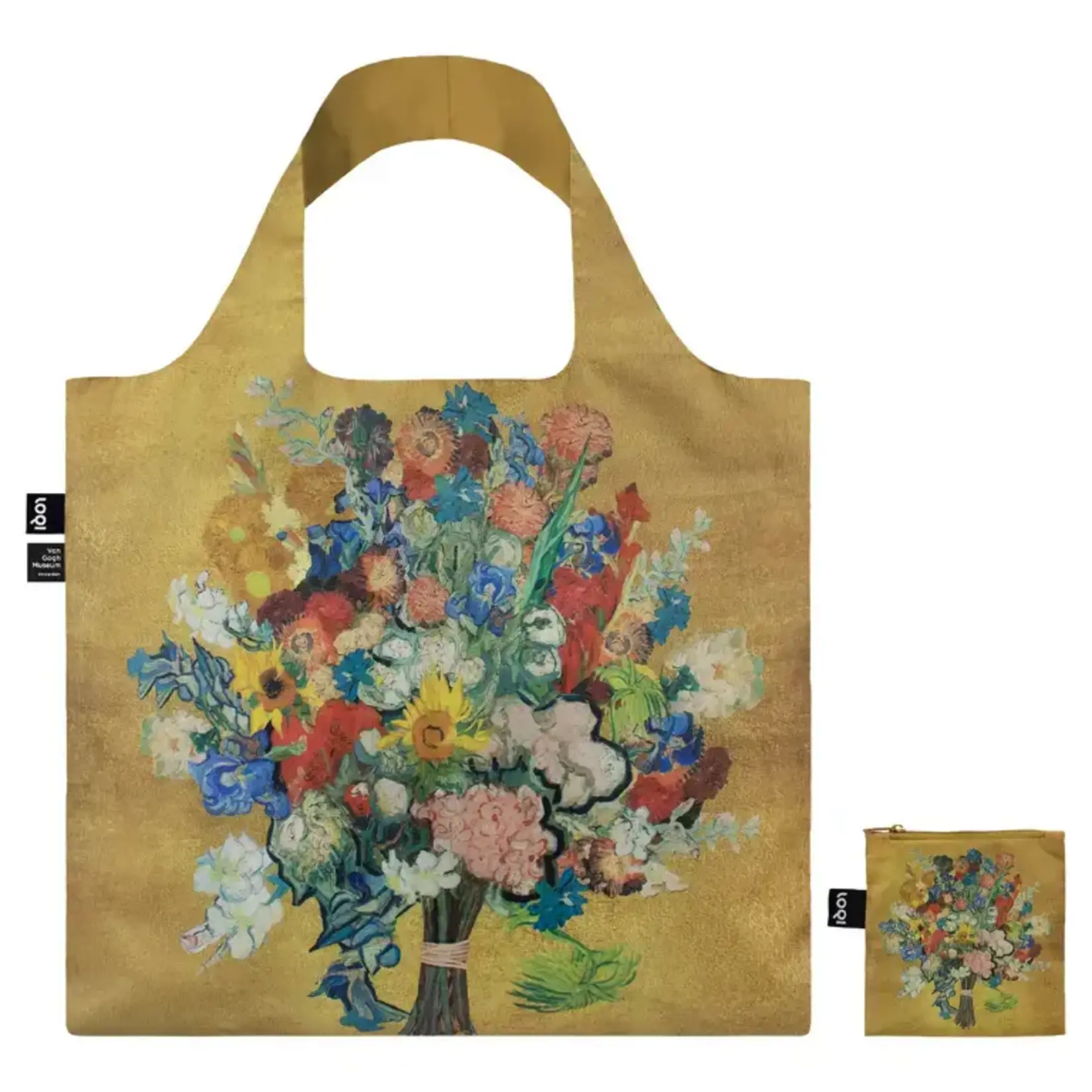 Loqi Loqi bag large Gold Flower Pattern Van Gogh 100 % recycled opvouwbaar Loqi tasje Loqi Museum Collection VGM.AG