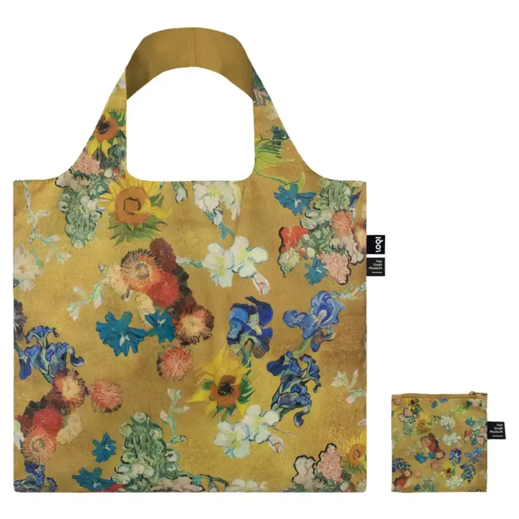 Loqi Loqi bag large Gold Flower Pattern Van Gogh 100 % recycled opvouwbaar Loqi tasje Loqi Museum Collection VGM.AG