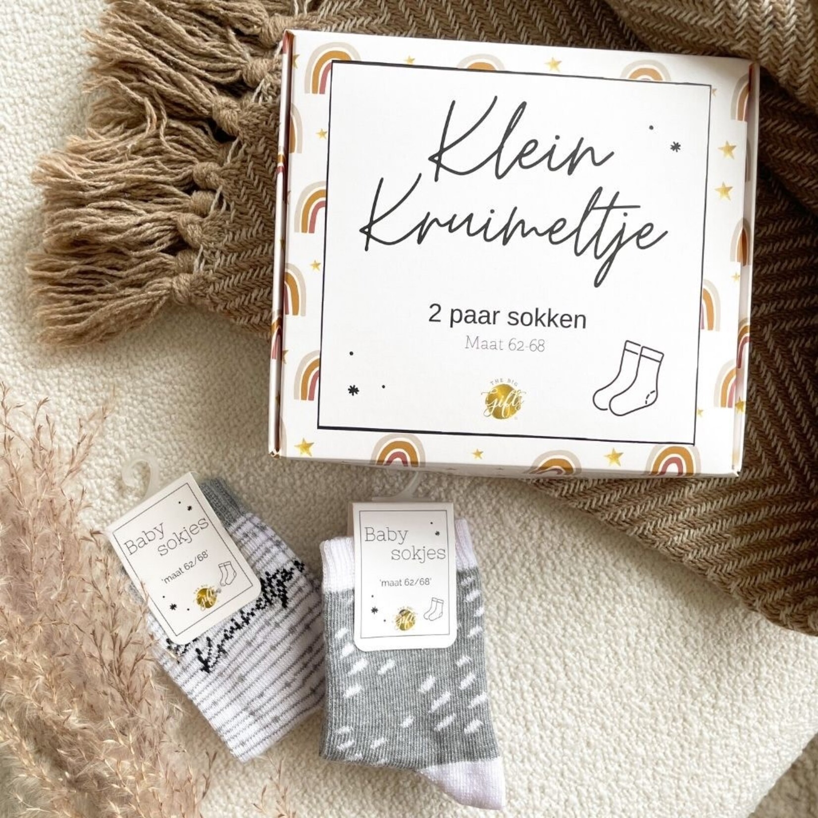 Diverse Merken 2 paar baby sokjes Klein Kruimeltje in cadeau doos 2x maat 62-68 baby Sokjes The Big Gifts 331