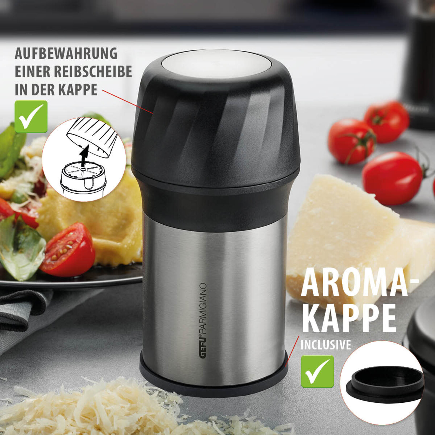 Gefu Vlokken flakes snijder en rasp Gefu Parmigiano fijne rasp en vlokken snijder Gefu 34680