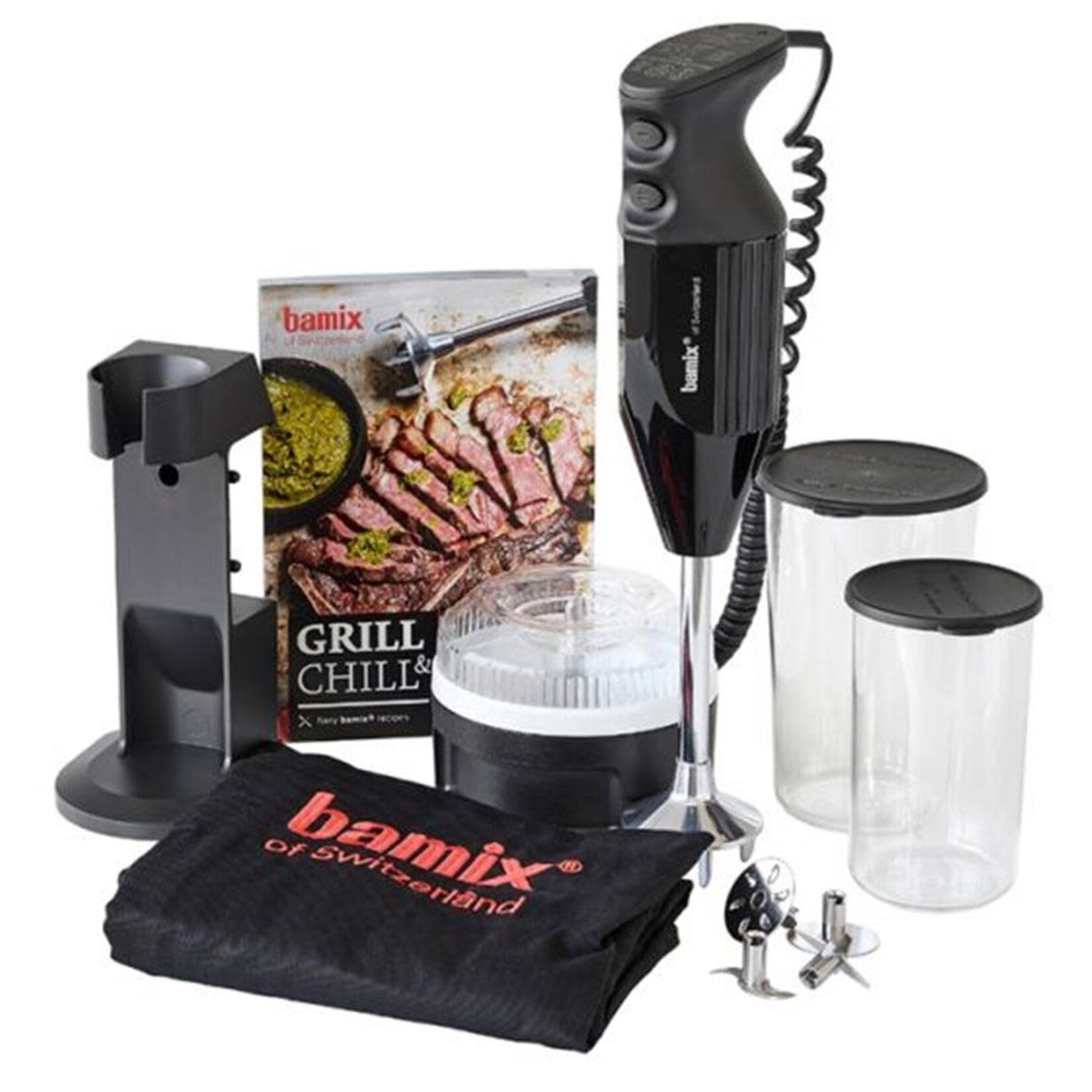 Bamix Bamix BBQ-box M200 zwarte Bamix staafmixer handblender met 4 hulpstukjes, processor maalbak en schort