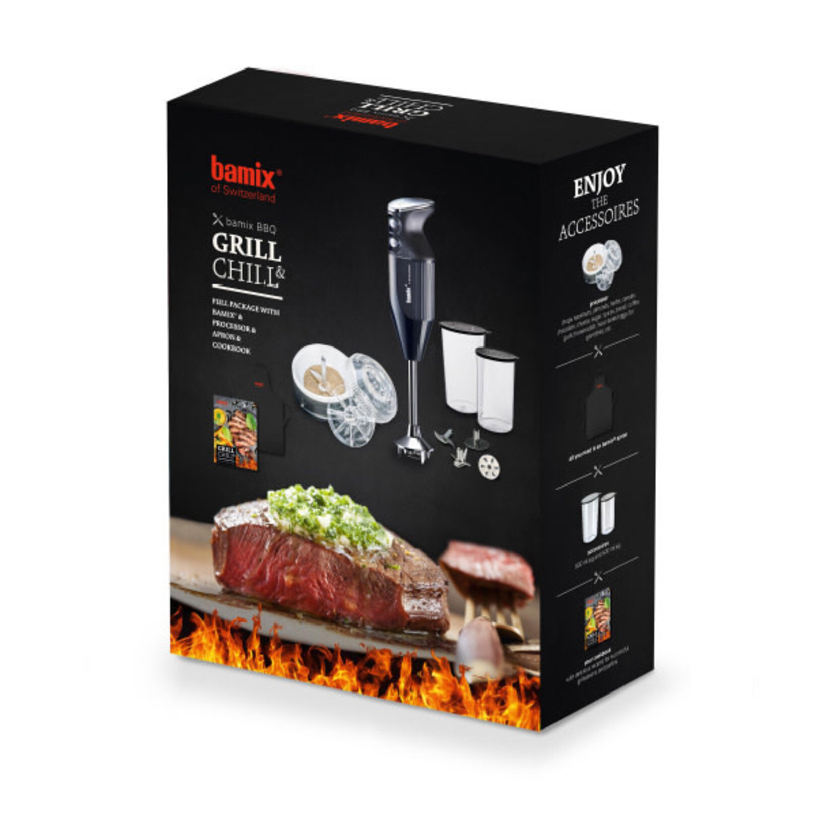 Bamix Bamix BBQ-box M200 zwarte Bamix staafmixer handblender met 4 hulpstukjes, processor maalbak en schort