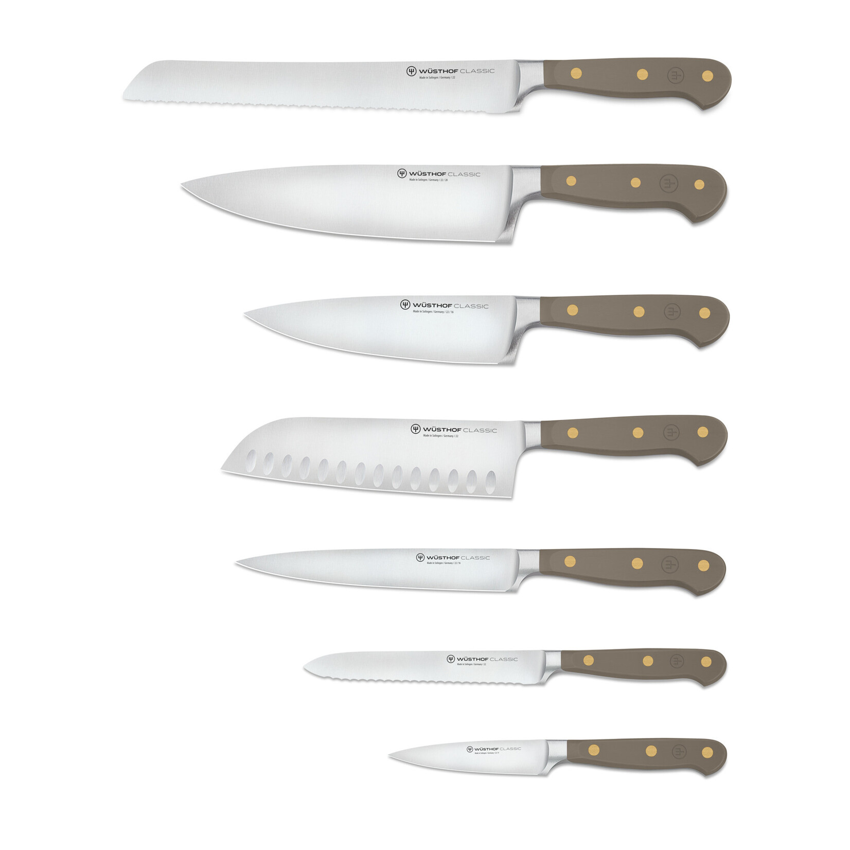Wüsthof, messen uit Solingen gemaakt onder leiding van de 5e generatie familie Wusthof 17 cm Santoku mes Wusthof Classic Velvet Oyster Santokumes 17 cm Classic Colour Wusthof 1061731317