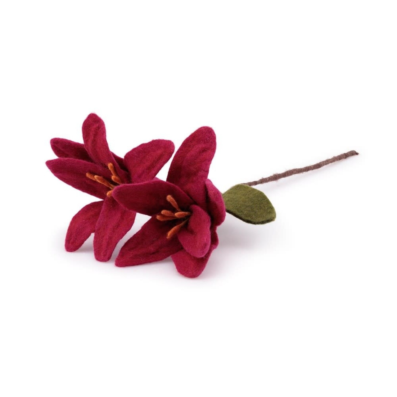 Fairmade Fairtrade Bloem Tak Lelie Burgundy steel met 2 bloemen handmade fairmade in Nepal