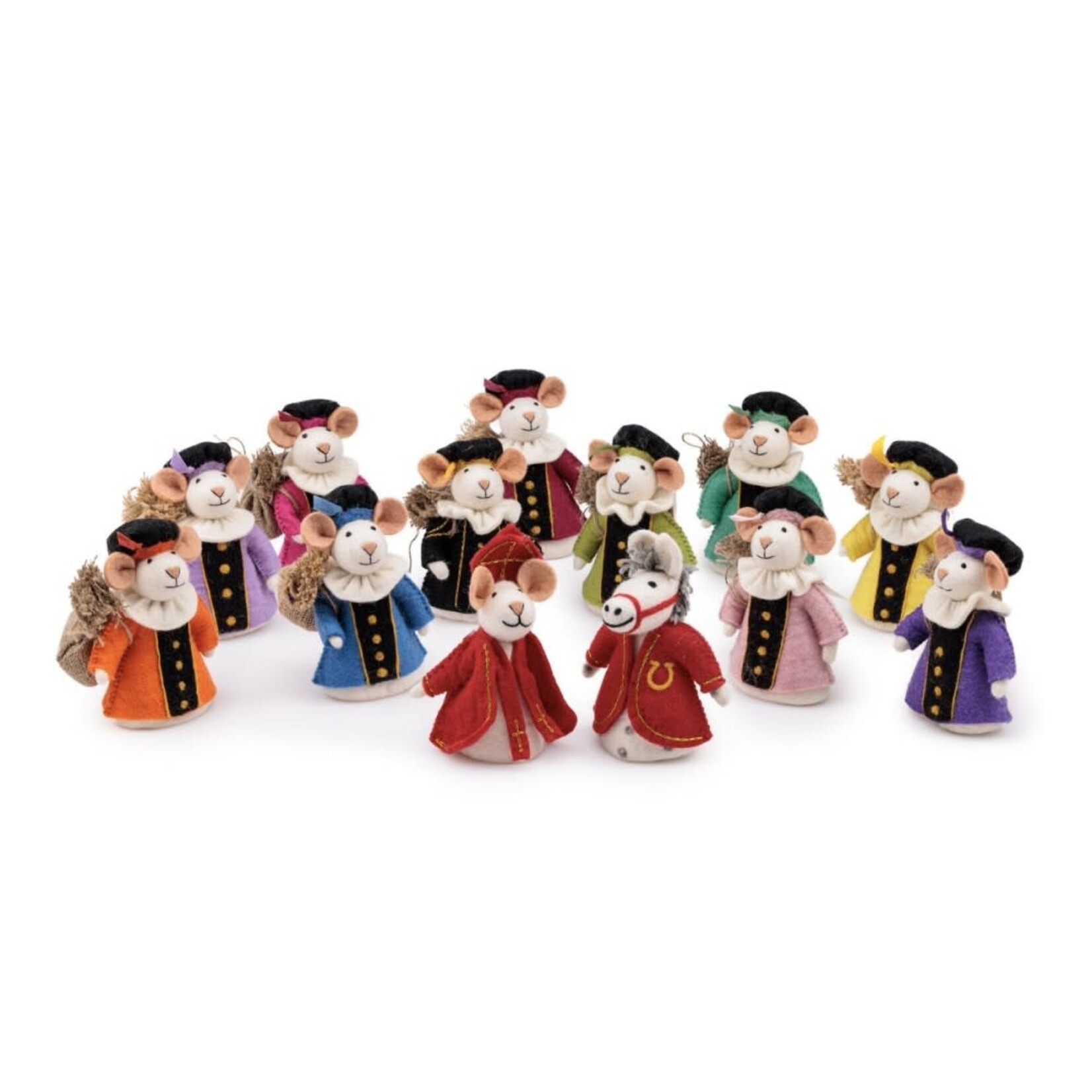 Fairmade Fairtrade Sint Decoratie muis Fuchsia geklede piet 18 cm Handmade Fairmade in Nepal