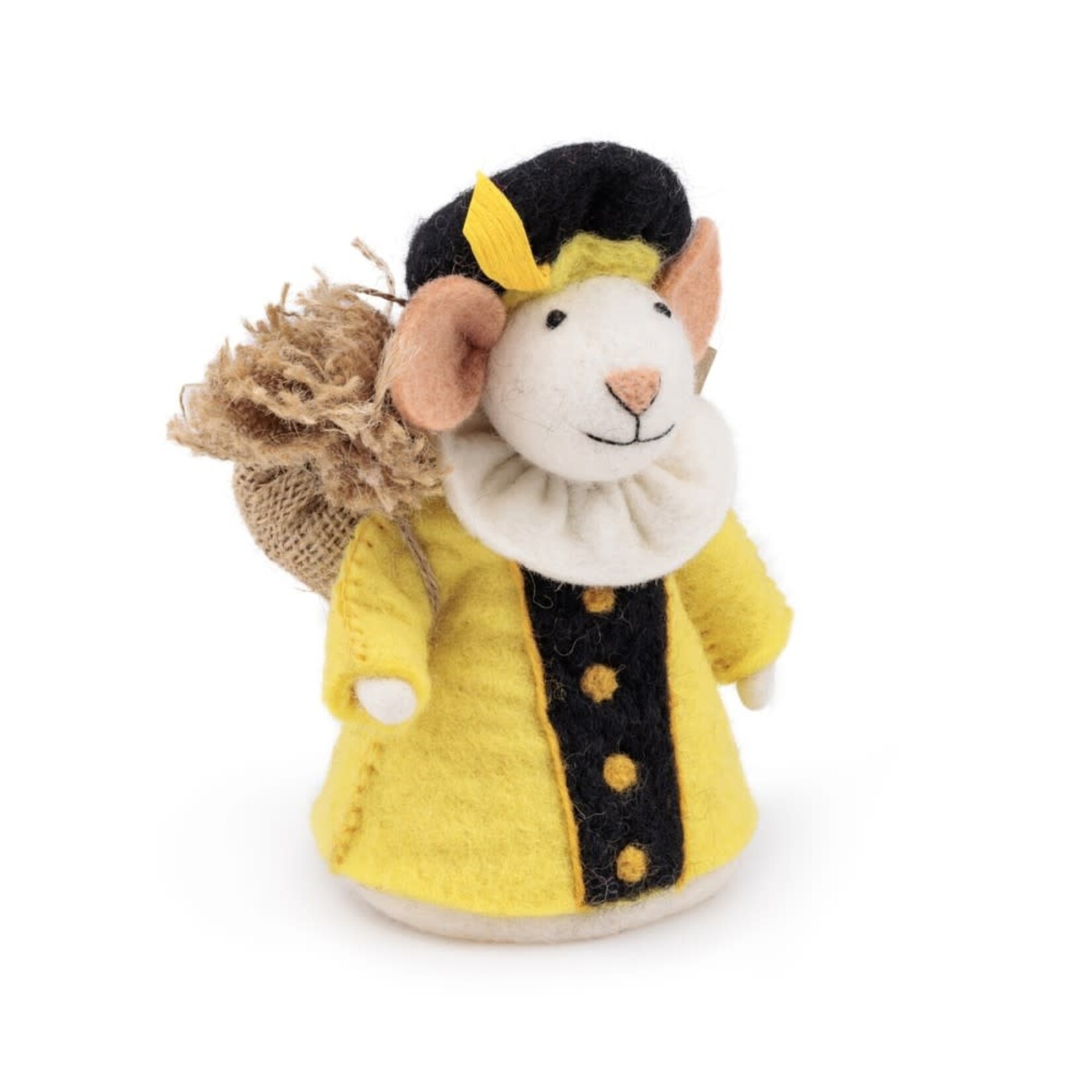 Fairmade Fairtrade Sint Decoratie muis Geel geklede piet 18 cm Handmade Fairmade in Nepal