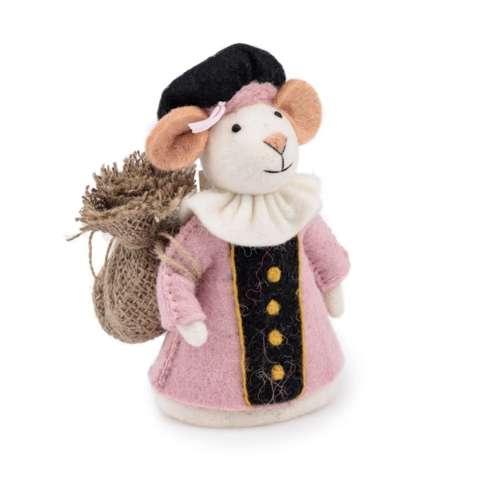 Fairmade Fairtrade Sint Decoratie muis Licht Roze geklede piet 18 cm Handmade Fairmade in Nepal