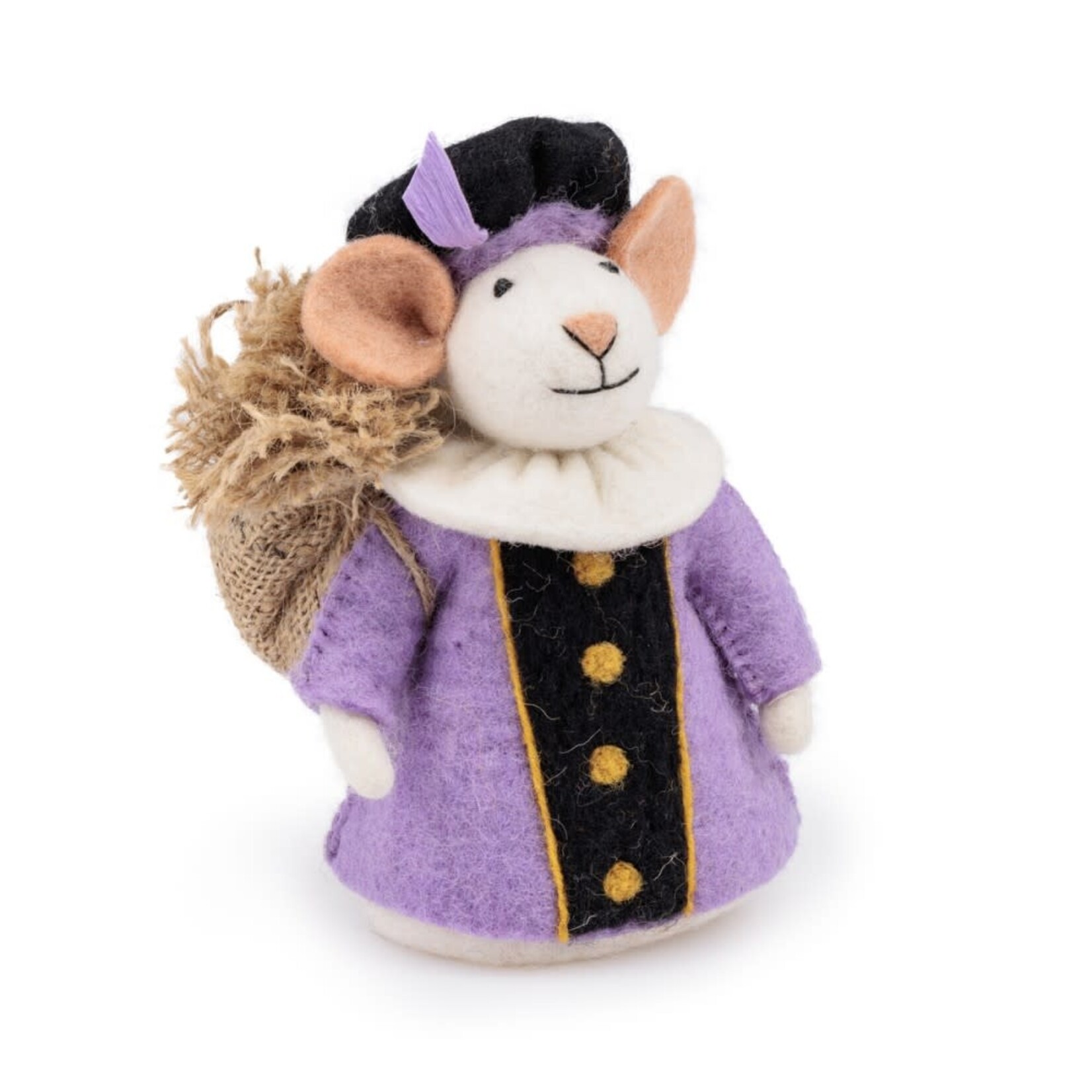 Fairmade Fairtrade Sint Decoratie muis Lila geklede piet 18 cm Handmade Fairmade in Nepal