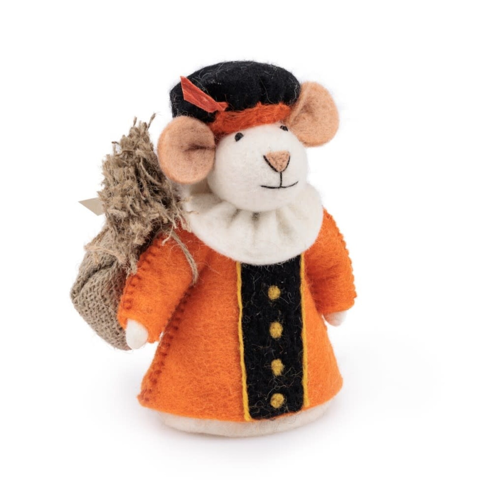 Fairmade Fairtrade Sint Decoratie muis Oranje geklede piet 18 cm Handmade Fairmade in Nepal