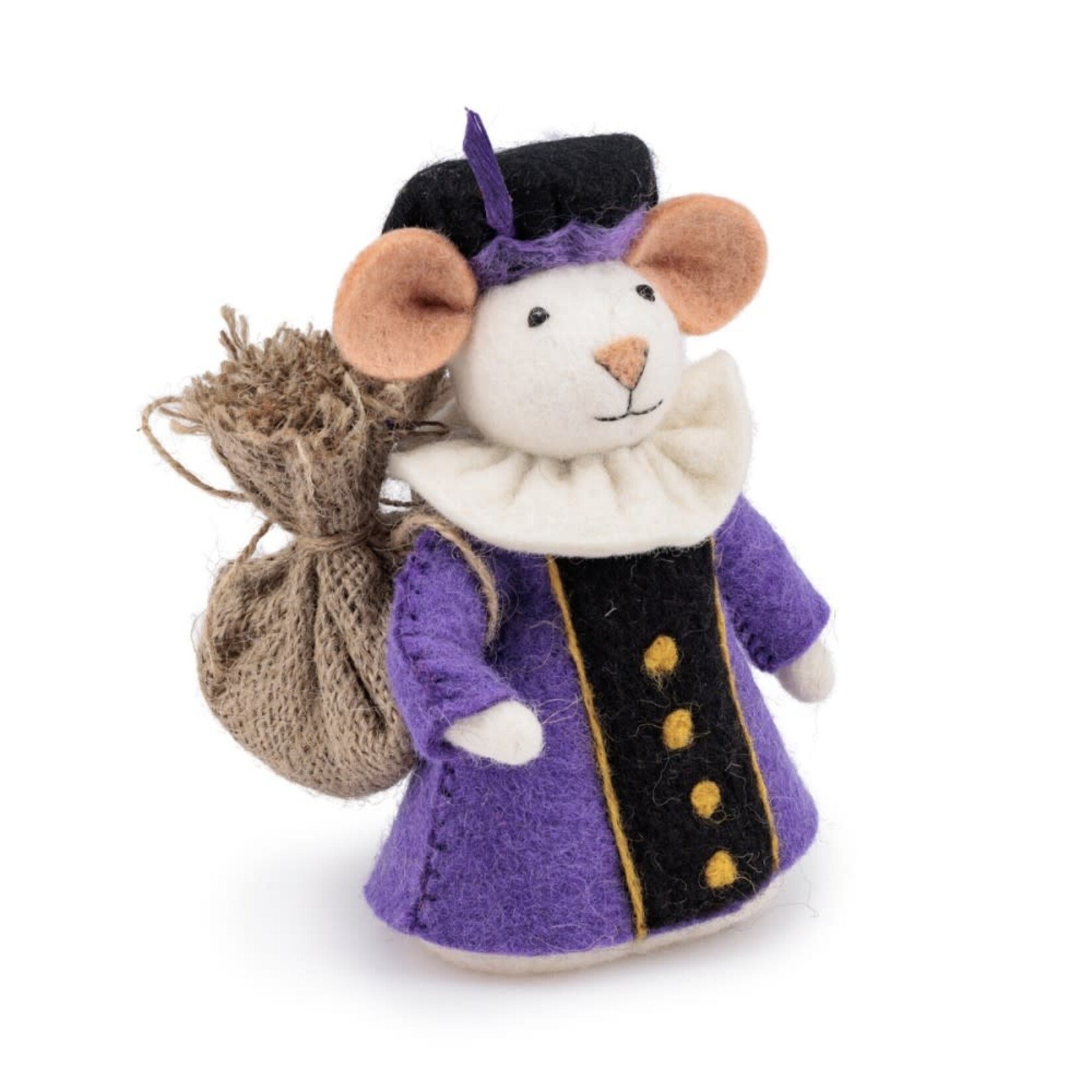 Fairmade Fairtrade Sint Decoratie muis Paars geklede piet 18 cm Handmade Fairmade in Nepal