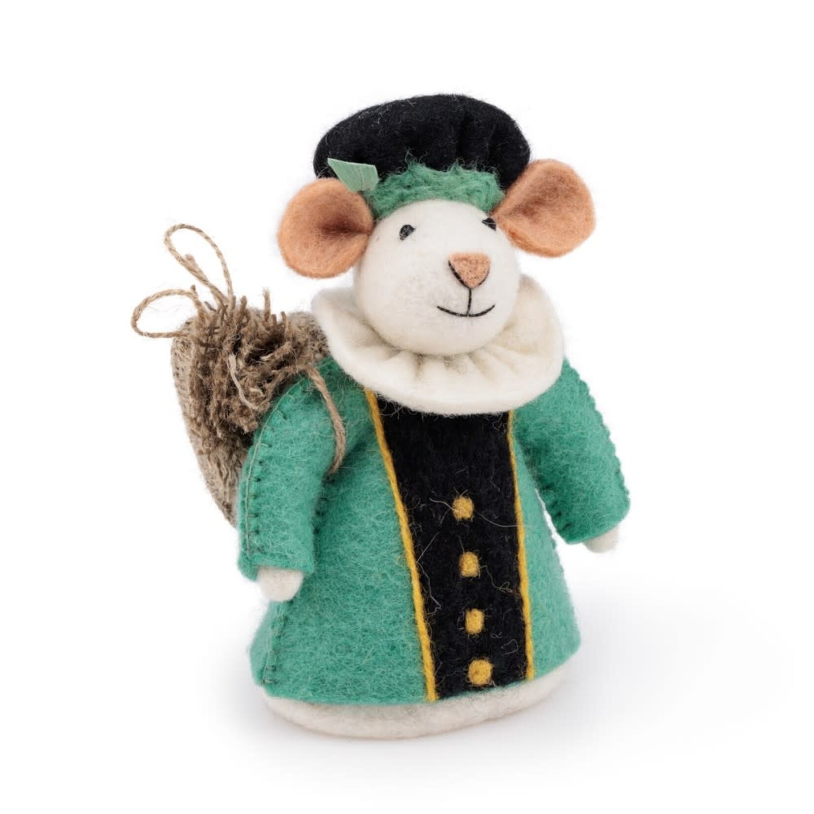 Fairmade Fairtrade Sint Decoratie muis Turquoise geklede piet 18 cm Handmade Fairmade in Nepal