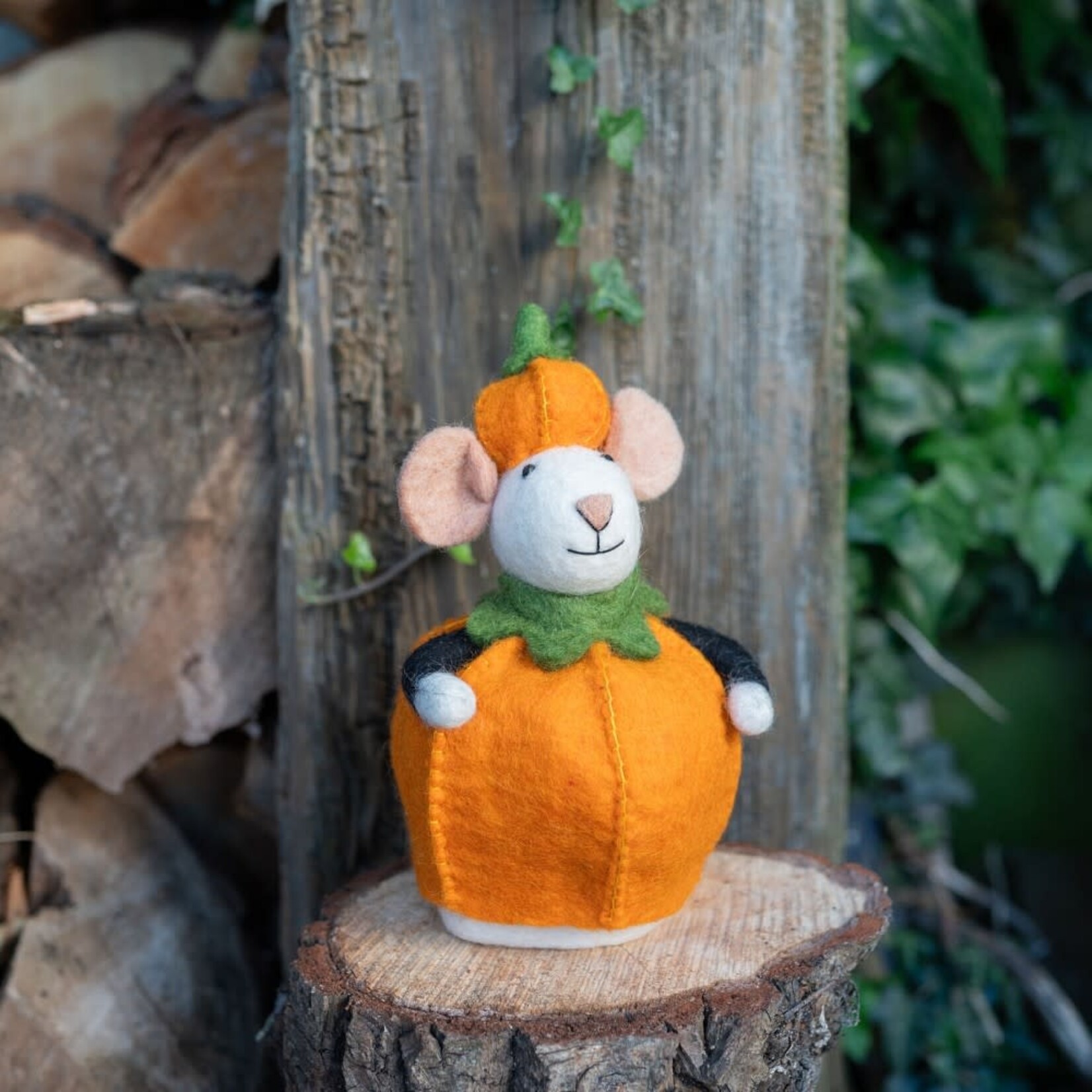 Fairmade Fairtrade Herfst Decoratie Muis in Pompoen 18 cm Handmade Fairmade in Nepal