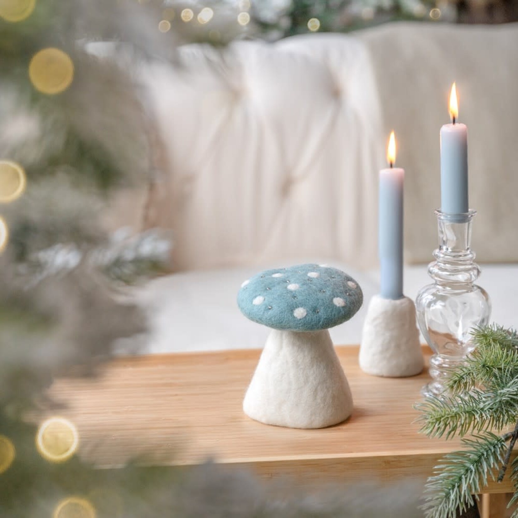 Fairmade Fairtrade Sjaal met Verhaal Decoratie Paddenstoel ijsblauw 12x10x10 cm Handmade Fairmade in Nepal