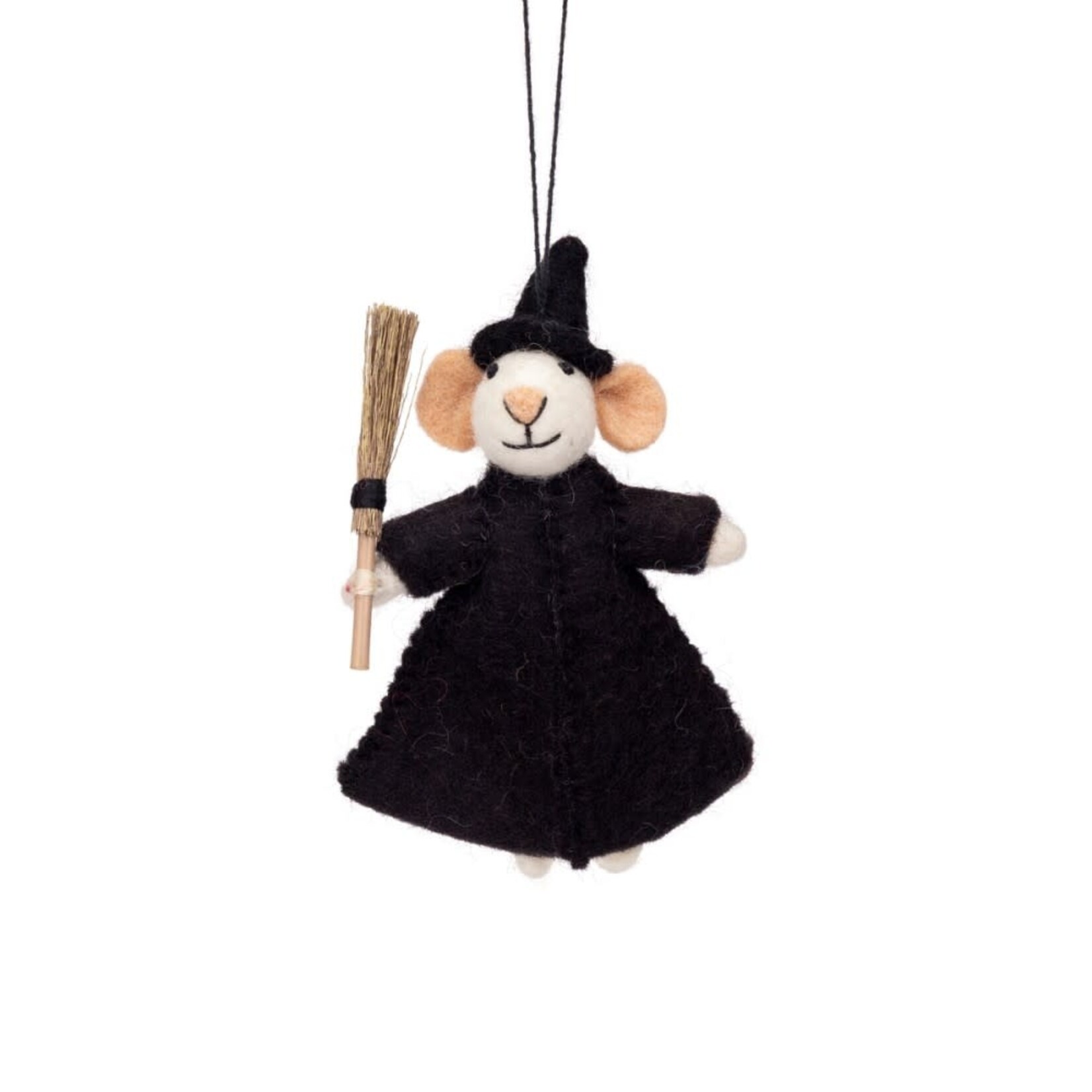 Fairmade Fairtrade voor Sjaal met Verhaal Hanger muis heks met bezem 12x8 cm Fairmade Fairtrade handgemaakt in Nepal